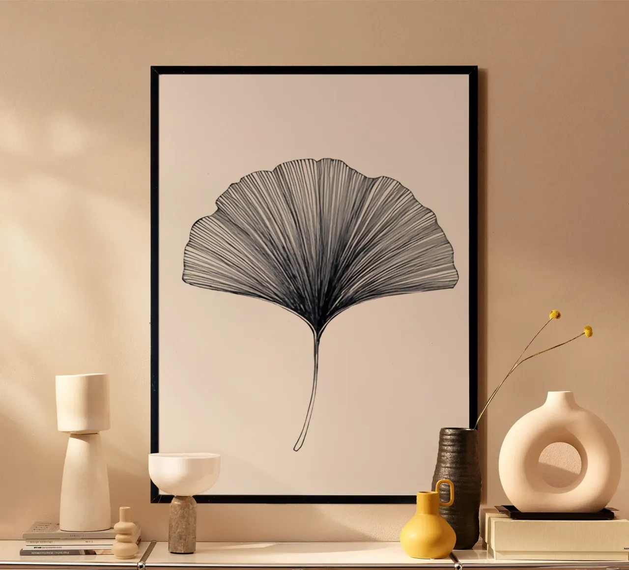 Foglia di ginkgo minimalista carta hahnemühle da Kunst und Kontrast