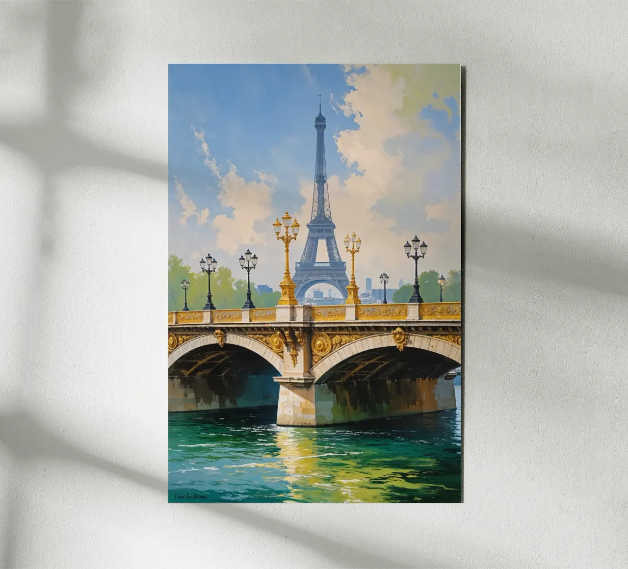 Golden Bridge Over the Seine with Eiffel Tower alluminio dibond da AlbertKlee