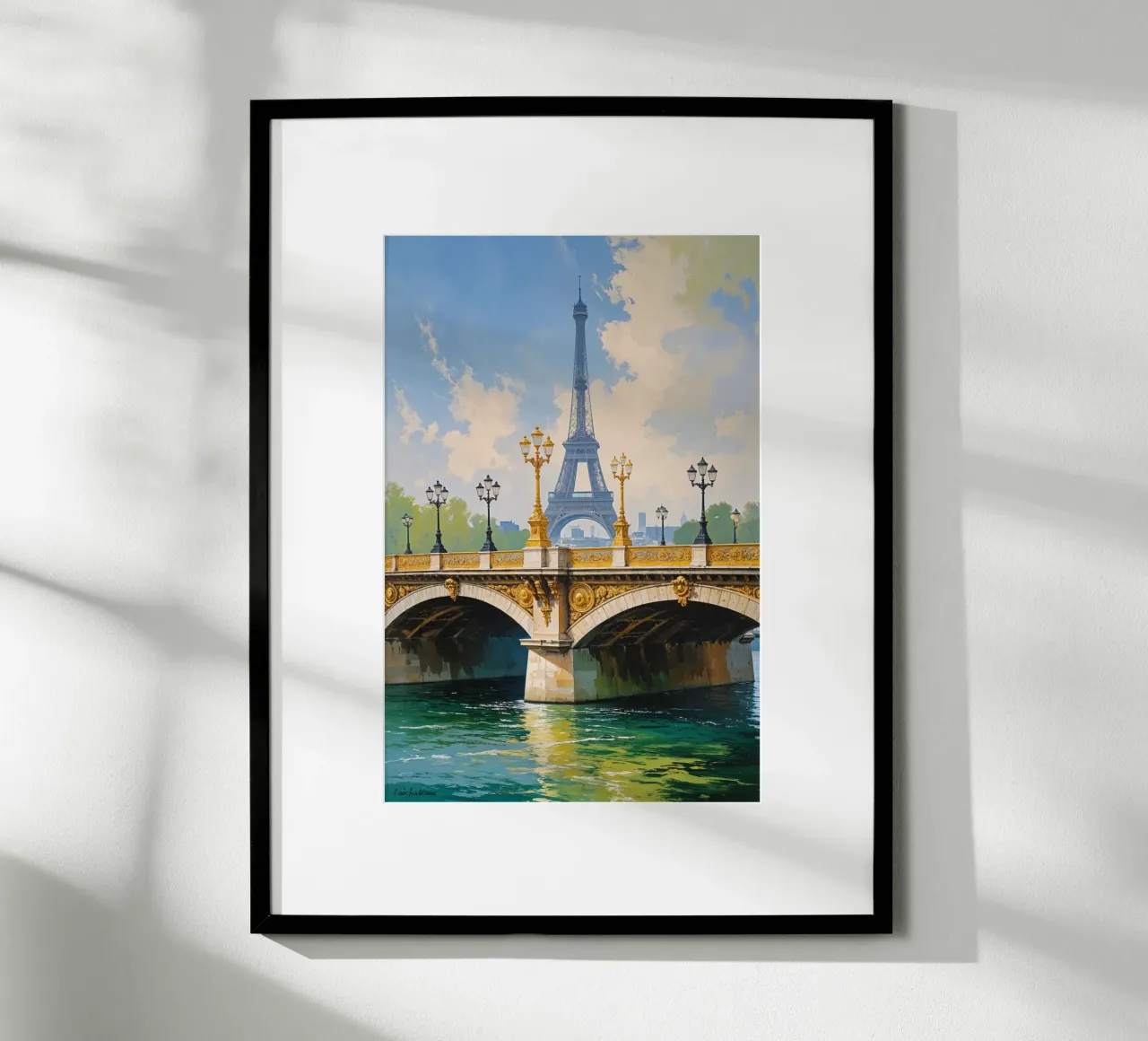 Golden Bridge Over the Seine with Eiffel Tower carta hahnemühle da AlbertKlee