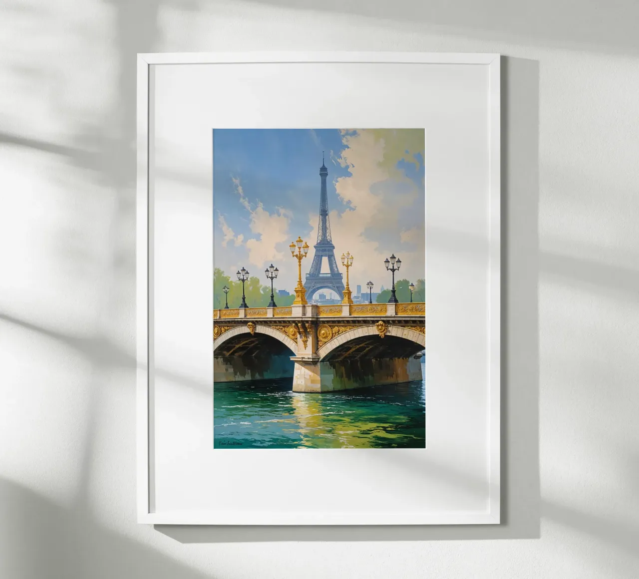 Golden Bridge Over the Seine with Eiffel Tower carta hahnemühle da AlbertKlee