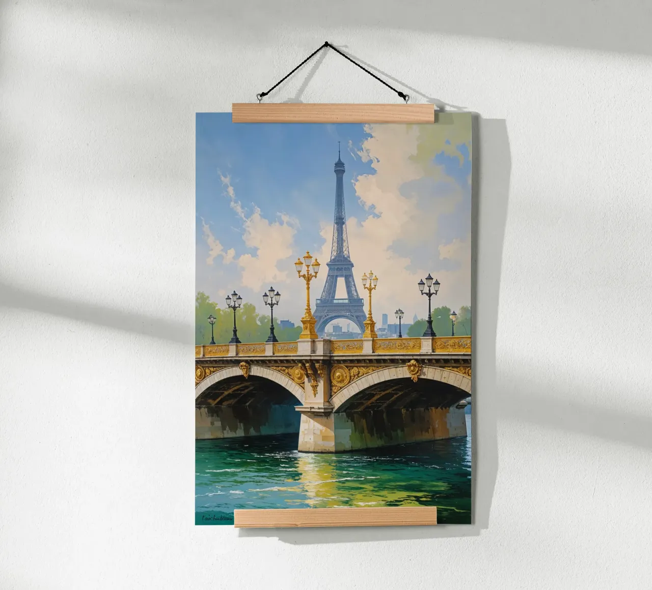 Golden Bridge Over the Seine with Eiffel Tower carta hahnemühle da AlbertKlee