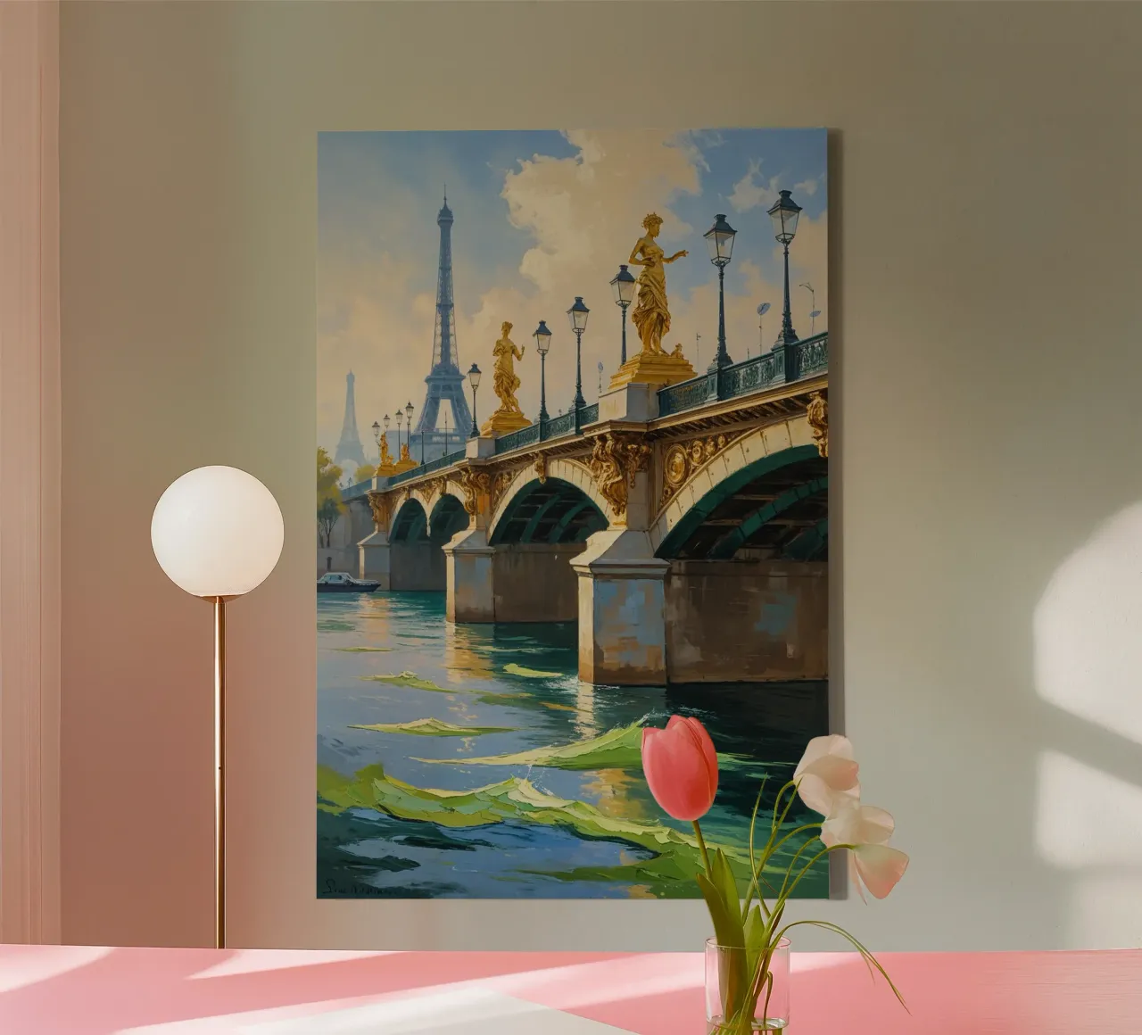 Ornate Parisian Bridge and River Serenity tela da AlbertKlee