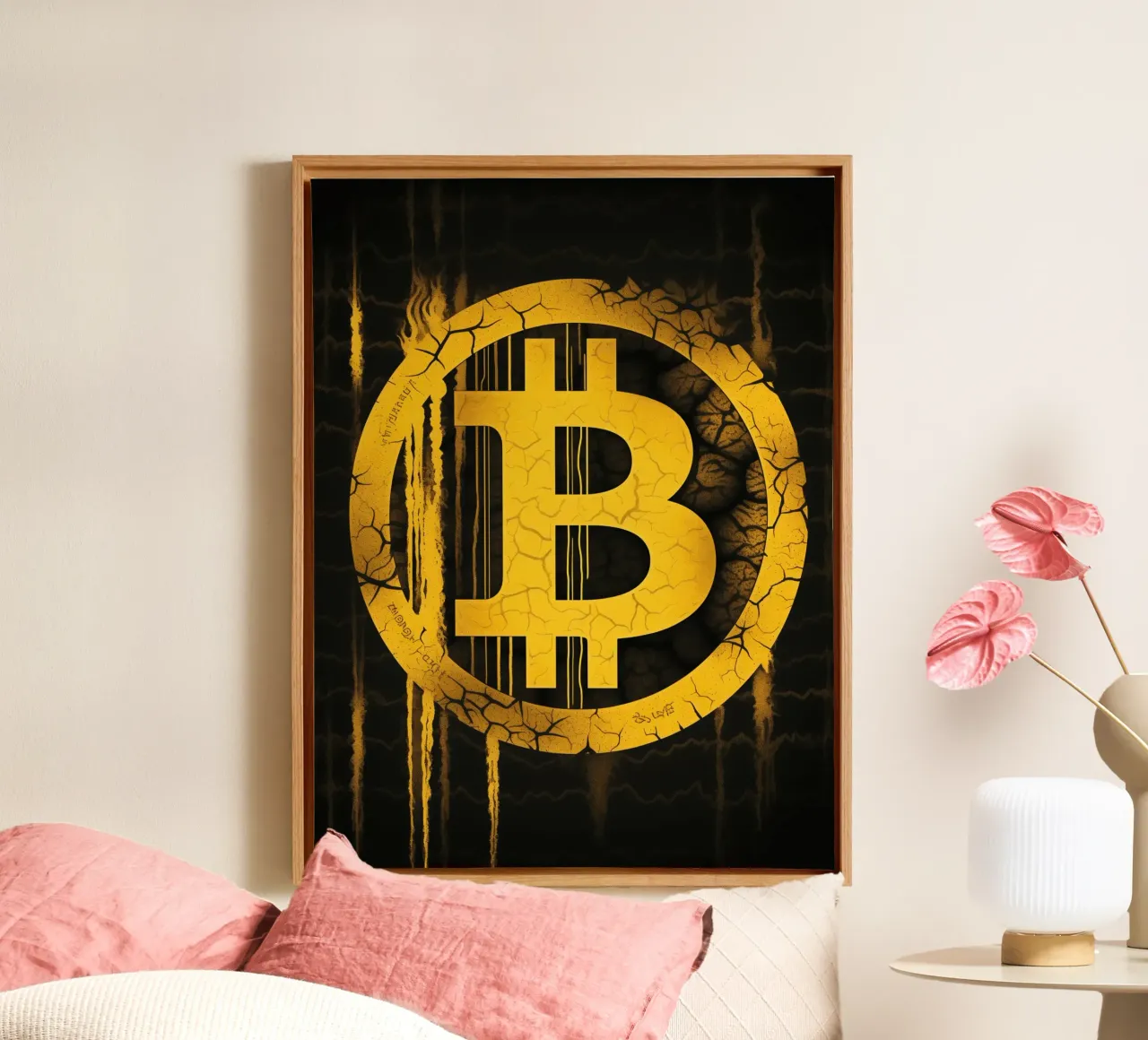 Bitcoin bord in goud | Street Art canvas van Autofocus