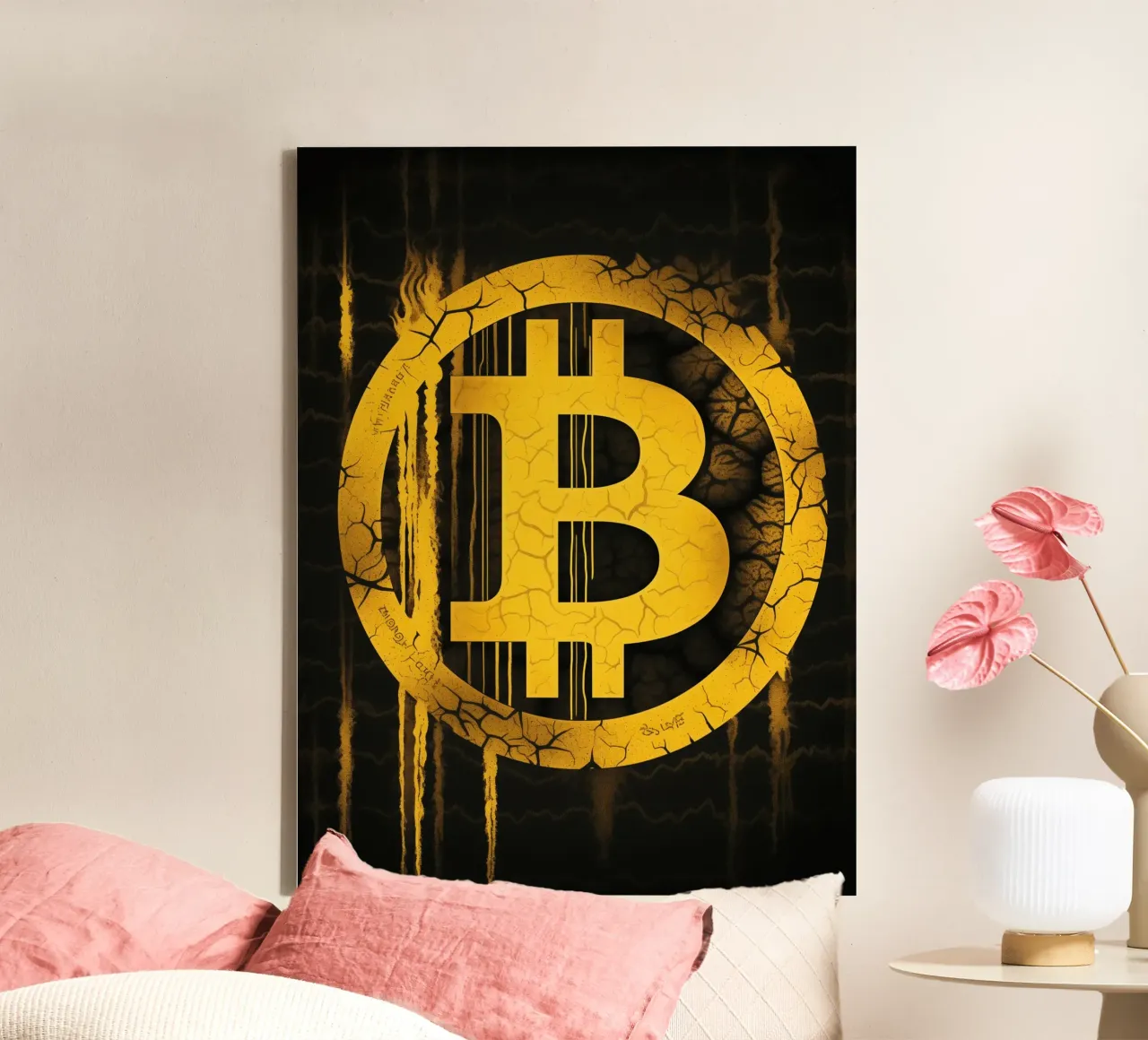 Bitcoin bord in goud | Street Art canvas van Autofocus