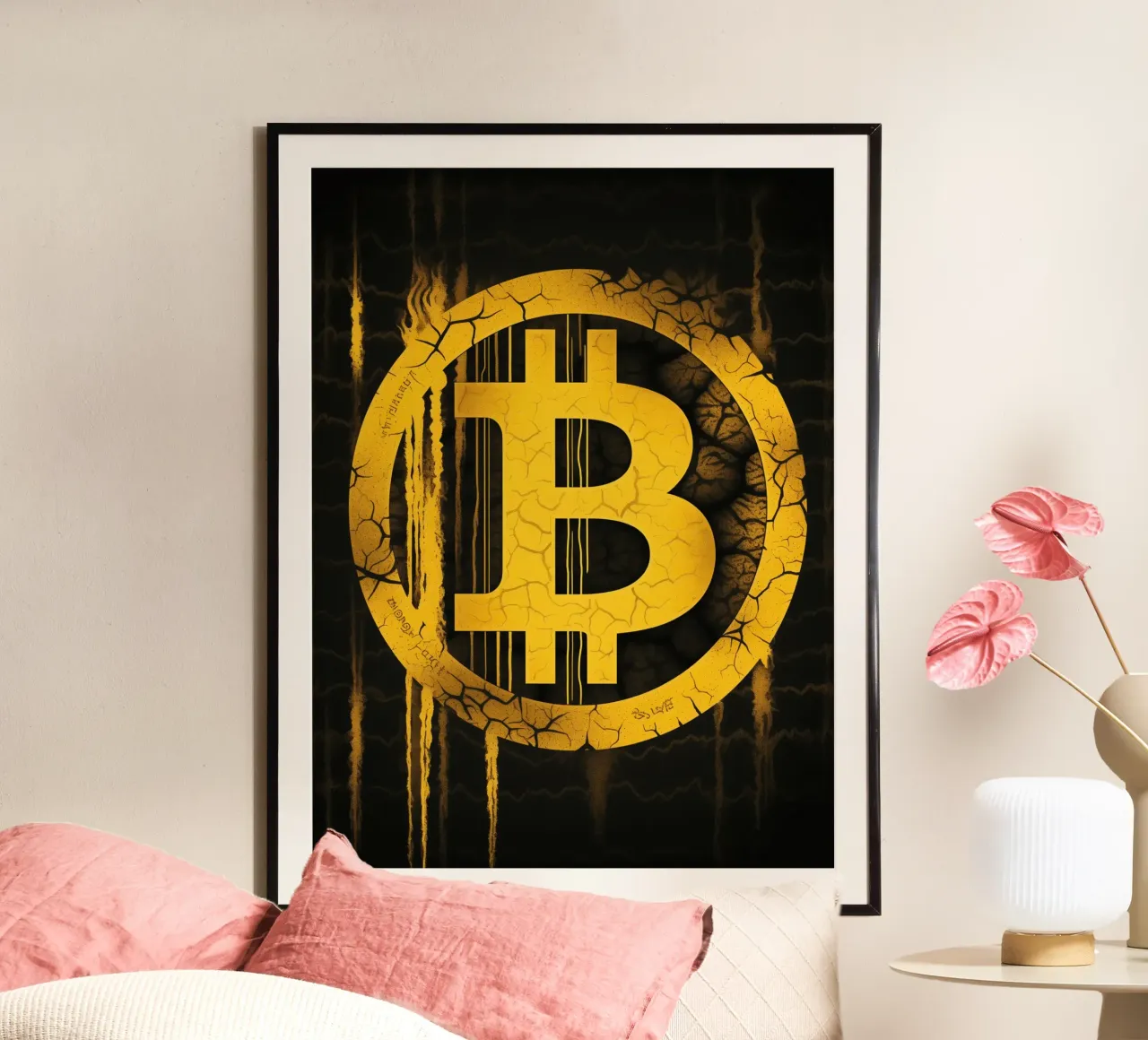 Insegna Bitcoin in oro | Street Art carta hahnemühle da Autofocus