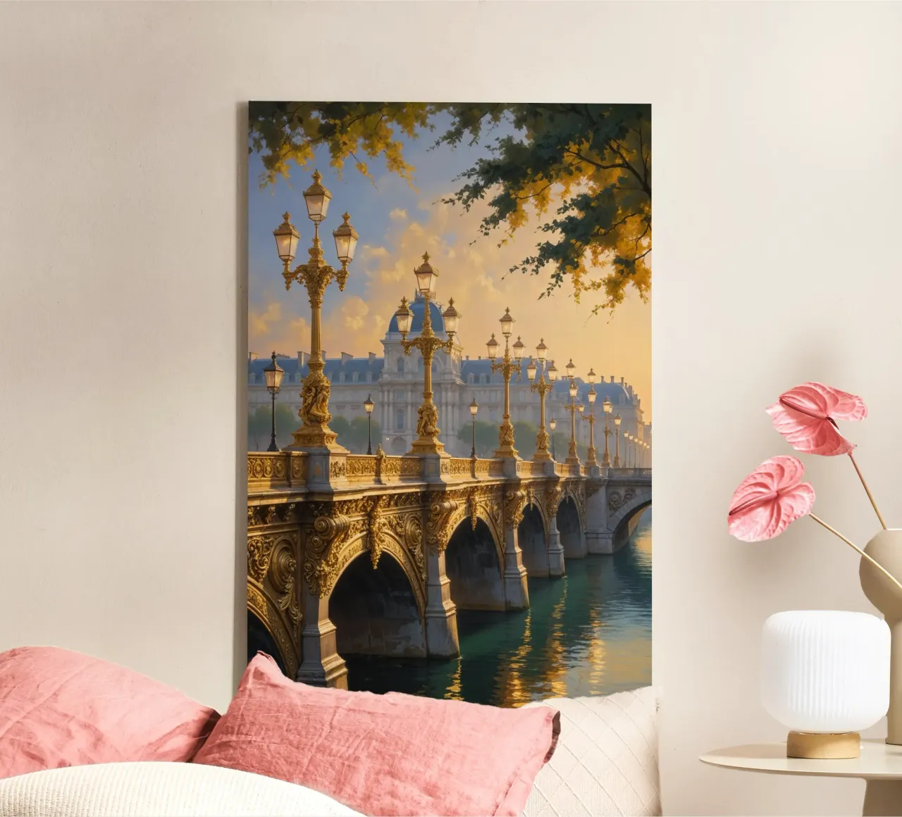Golden Elegance of Pont Alexandre in Paris tela con Cornice a cassetta da AlbertKlee