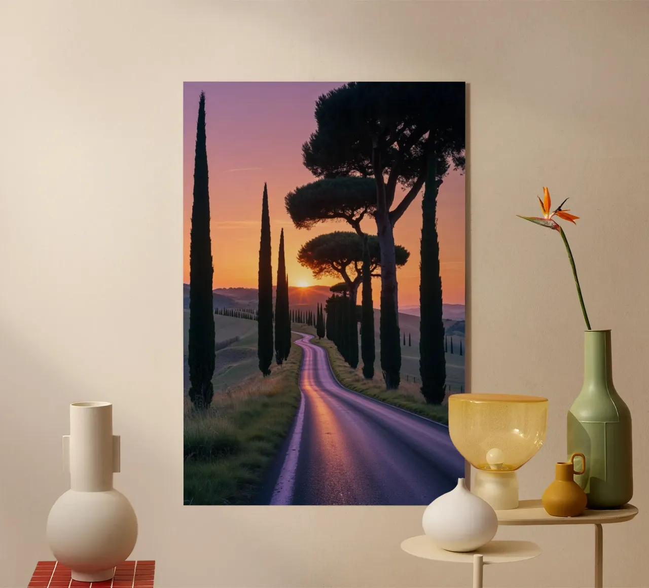 Tuscany Road at Sunset with Cypress Trees plexiglass da AlbertKlee