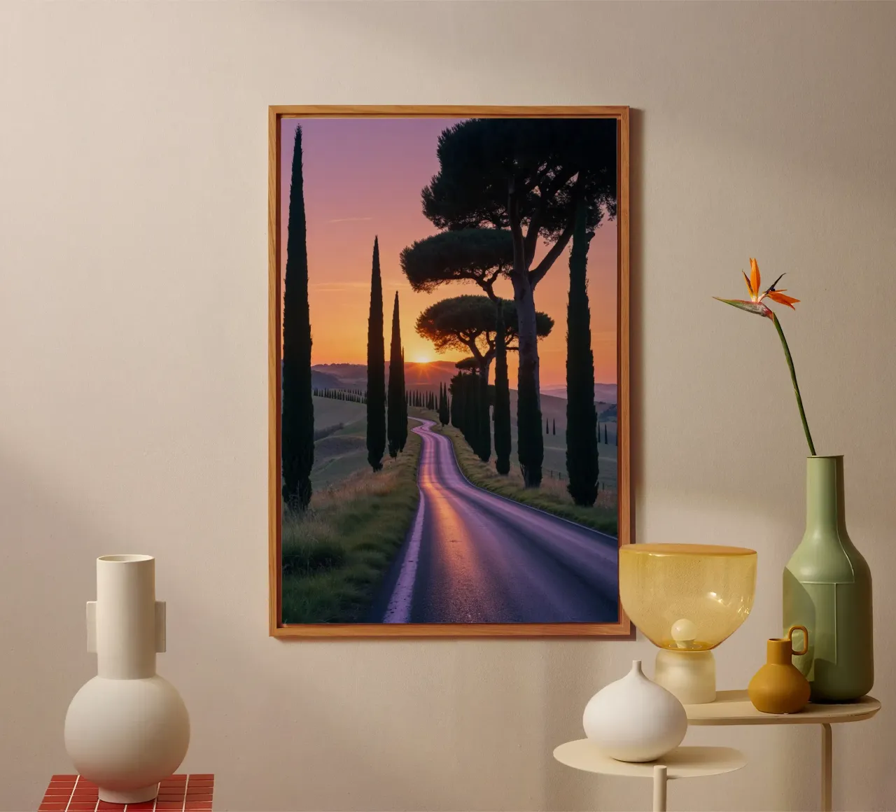 Tuscany Road at Sunset with Cypress Trees alluminio dibond da AlbertKlee