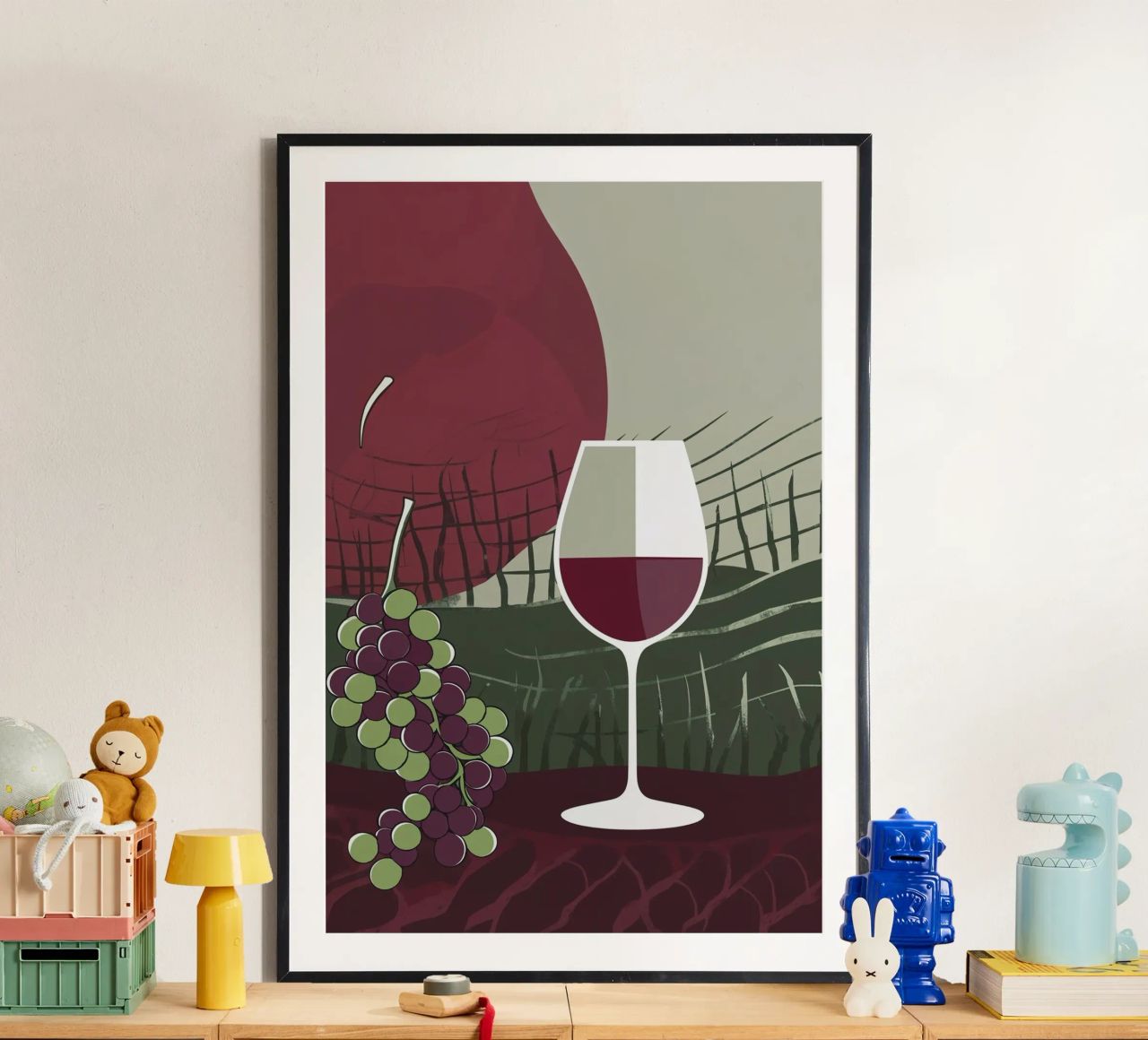 Minimalist Wine Glass with Vineyard Charm poster by AlbertKlee