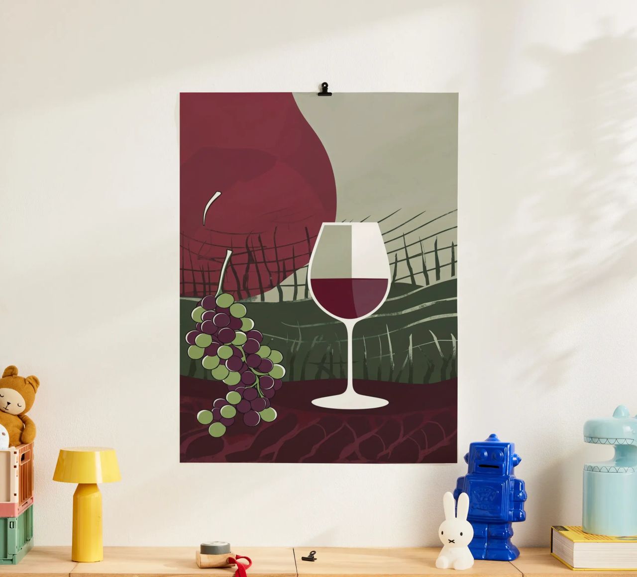 Minimalist Wine Glass with Vineyard Charm poster by AlbertKlee