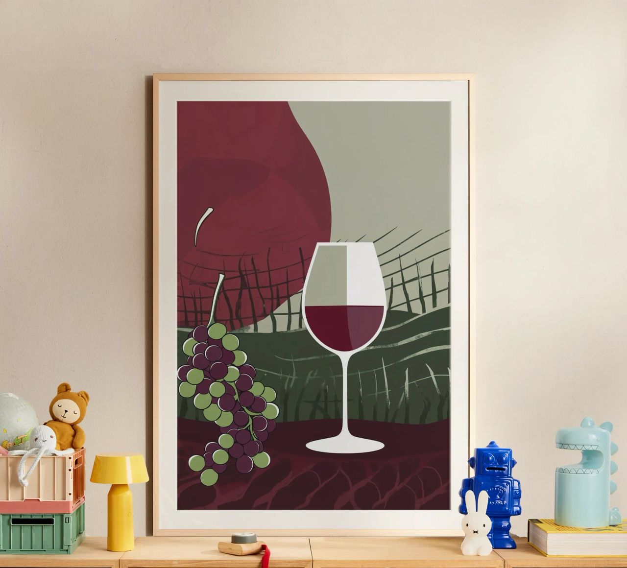 Minimalist Wine Glass with Vineyard Charm poster by AlbertKlee