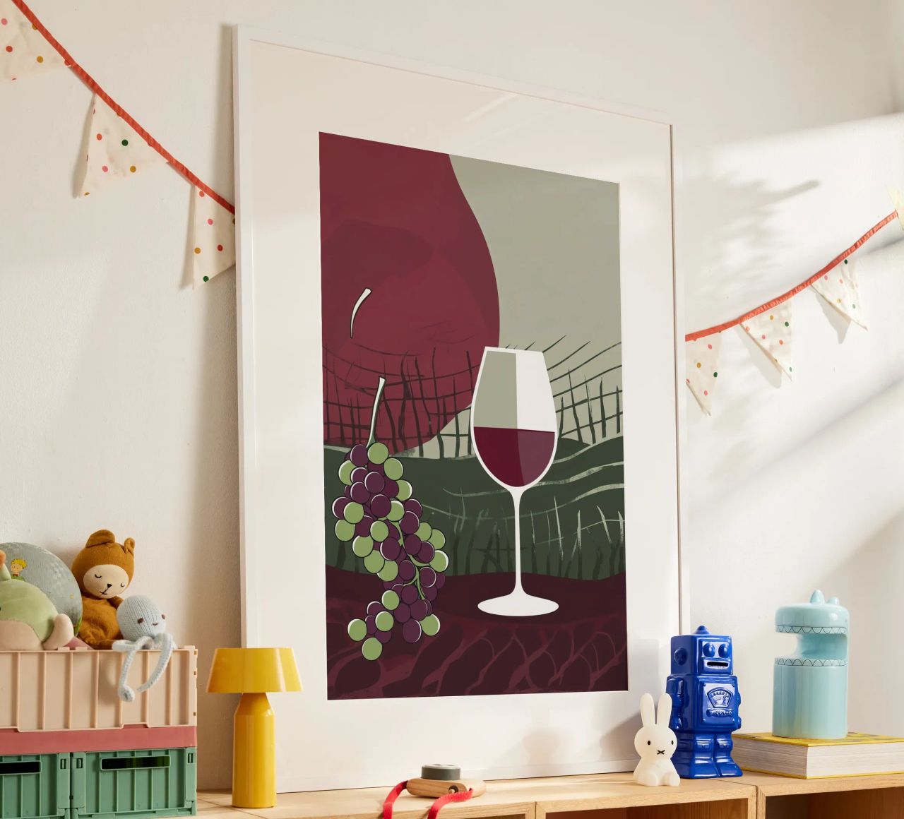 Minimalist Wine Glass with Vineyard Charm poster by AlbertKlee