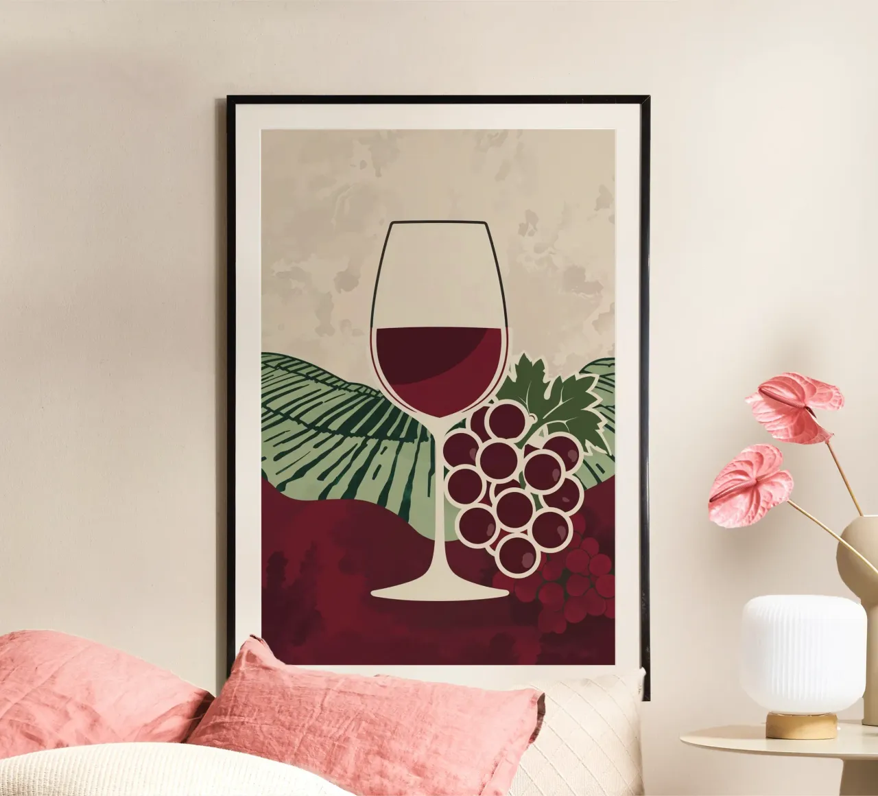 Wine Glass and Grapes: Modern Vineyard Aesthetic poster by AlbertKlee