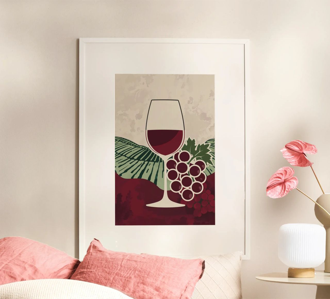 Wine Glass and Grapes: Modern Vineyard Aesthetic poster by AlbertKlee
