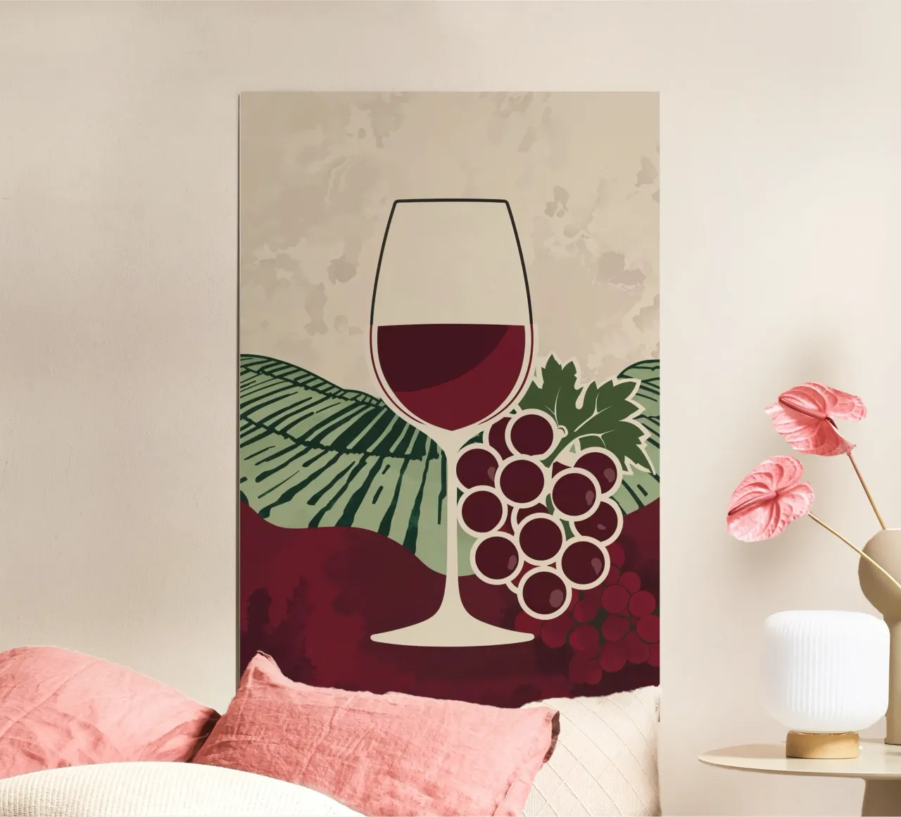 Wine Glass and Grapes: Modern Vineyard Aesthetic poster by AlbertKlee