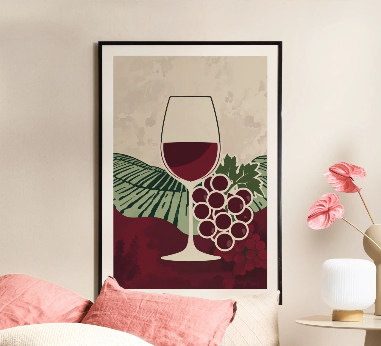 Wine Glass and Grapes: Modern Vineyard Aesthetic poster by AlbertKlee