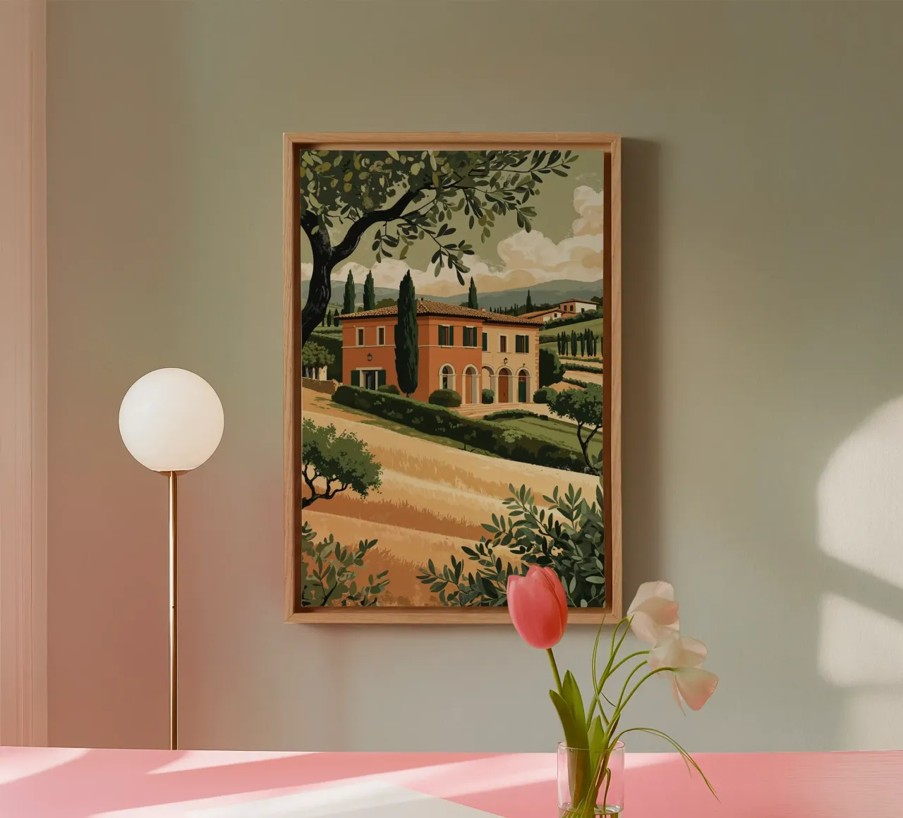 Quaint Tuscan House in a Sunlit Valley tela con Cornice a cassetta da AlbertKlee
