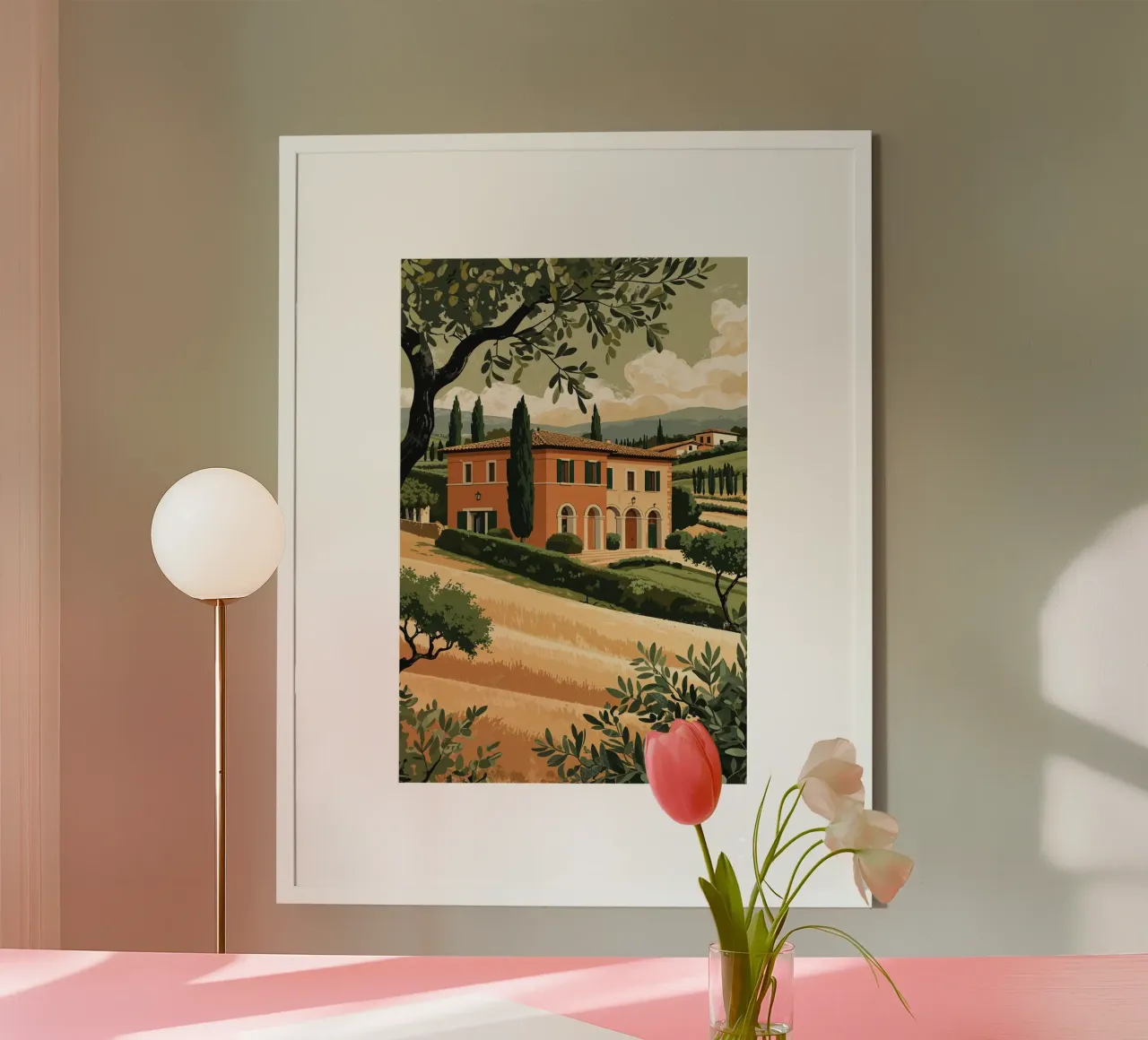 Quaint Tuscan House in a Sunlit Valley Poster mit Aluminium Rahmen von AlbertKlee