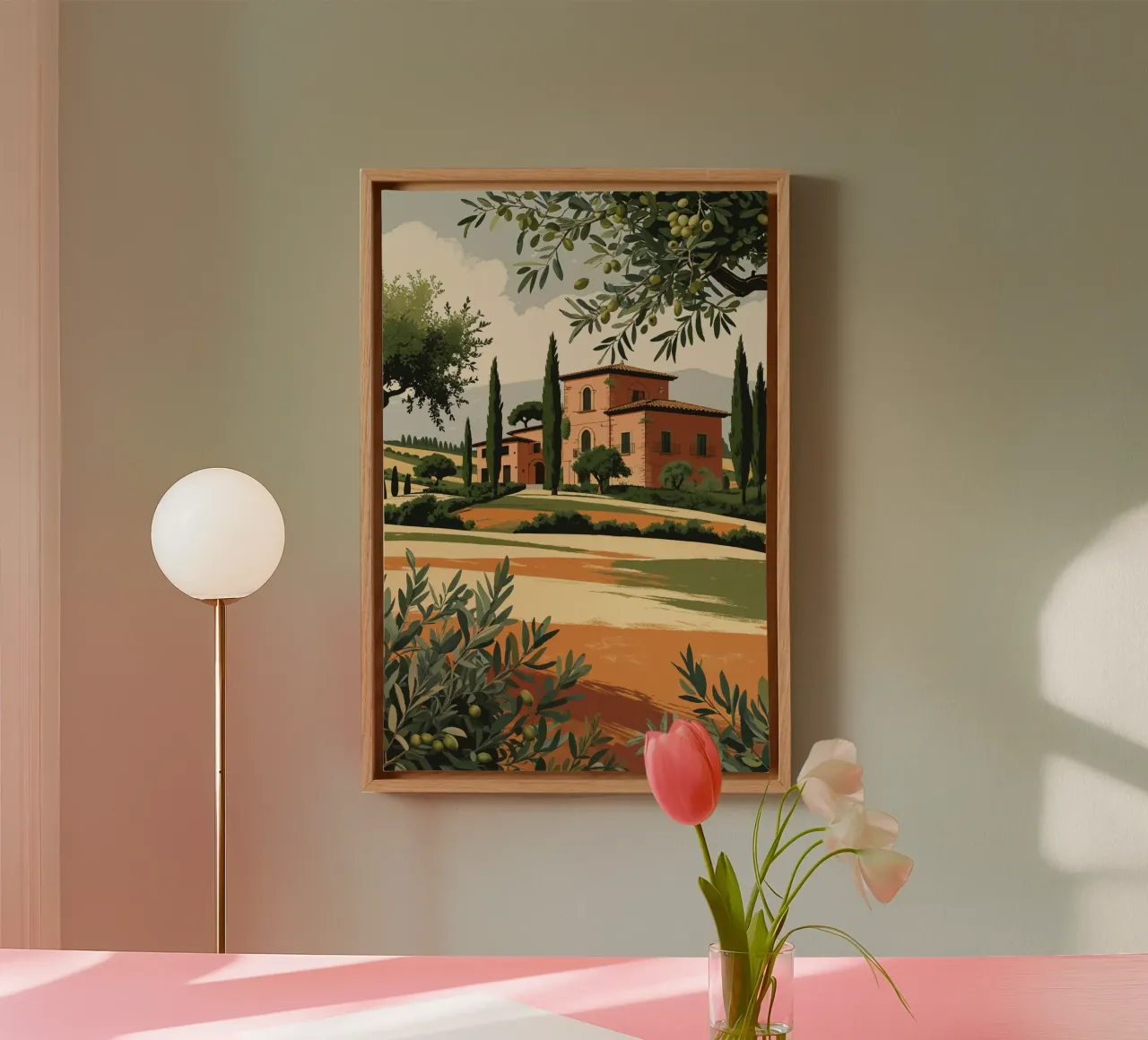 Tuscan Landscape with Olive Branches tela con Cornice a cassetta da AlbertKlee