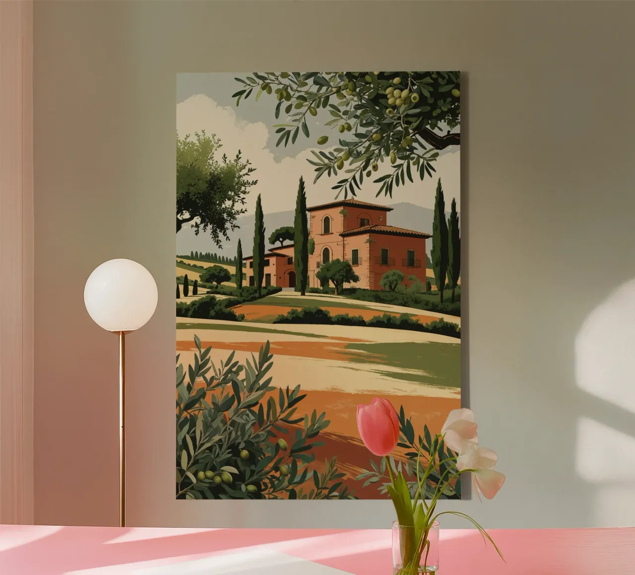 Tuscan Landscape with Olive Branches tela con Cornice a cassetta da AlbertKlee