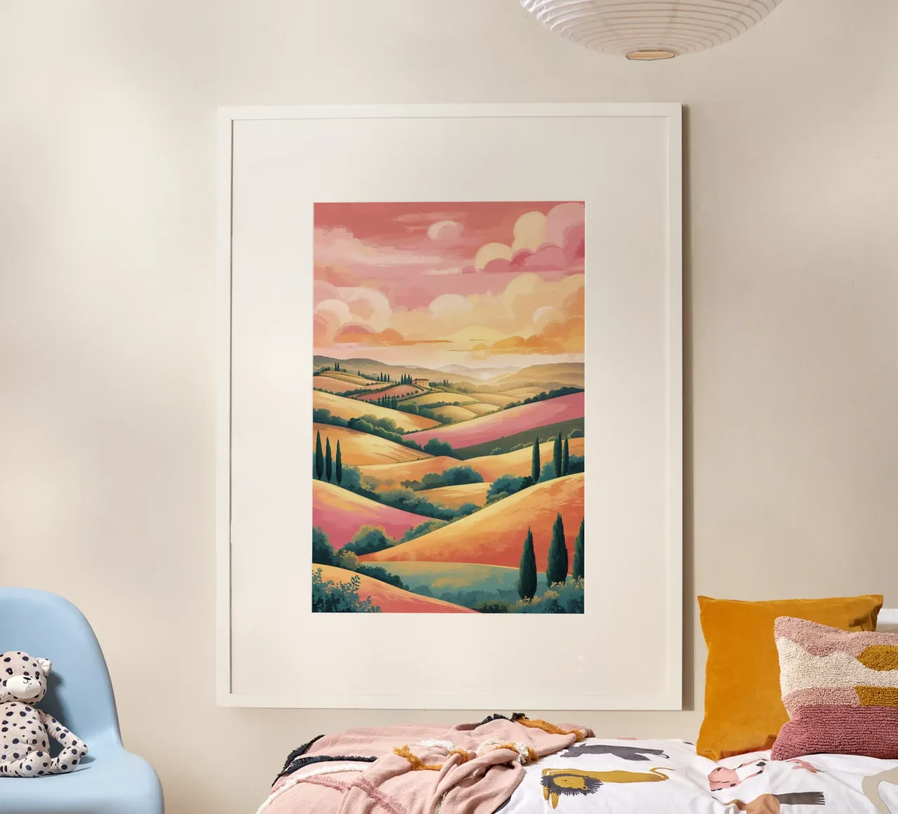Golden Hills of Tuscany poster with plastic frame by AlbertKlee