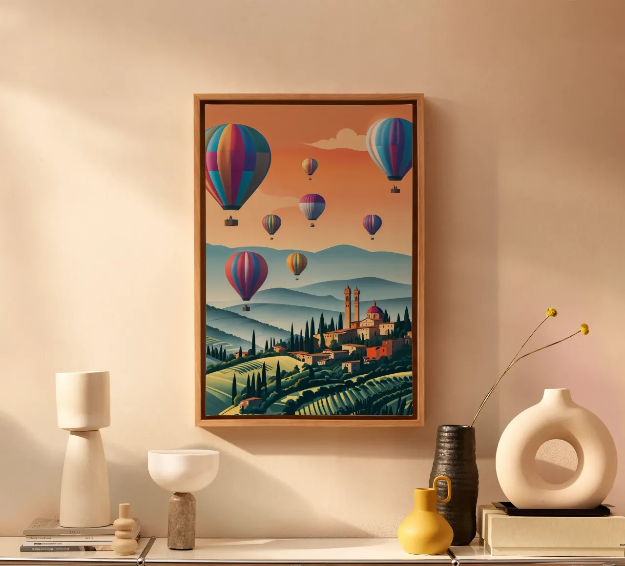 Balloons and a Historic Village canvas met Baklijst van AlbertKlee