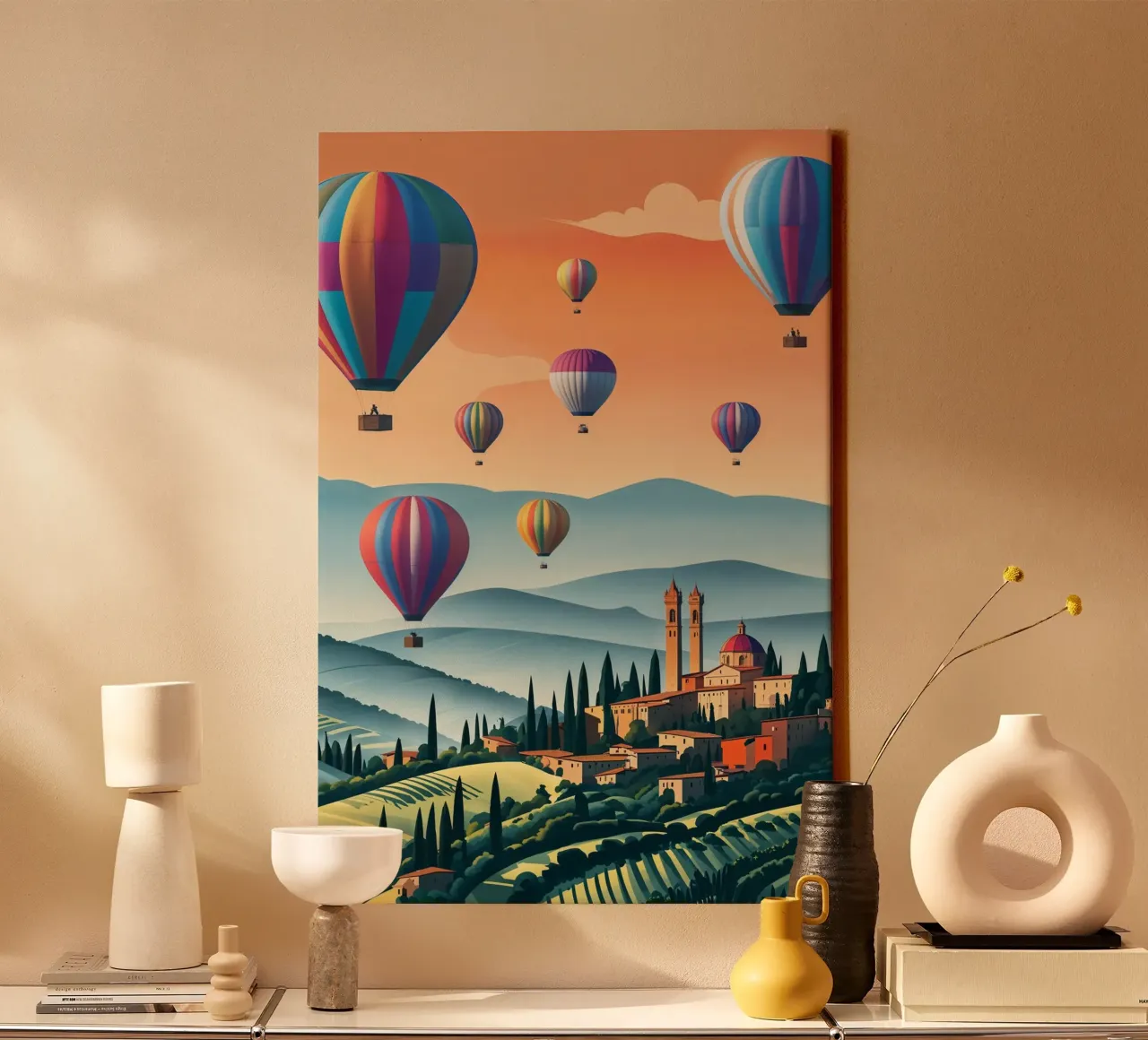 Balloons and a Historic Village canvas met Baklijst van AlbertKlee