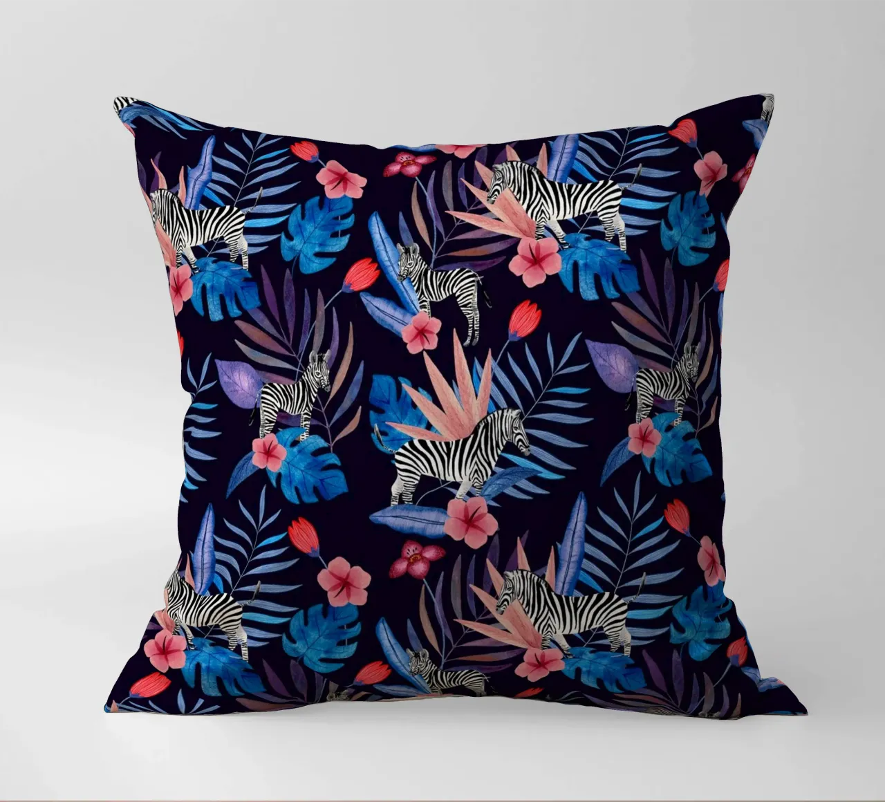 Fantom Fifi Art - Tropisches Zebra Navy cuscino da The Artcircle