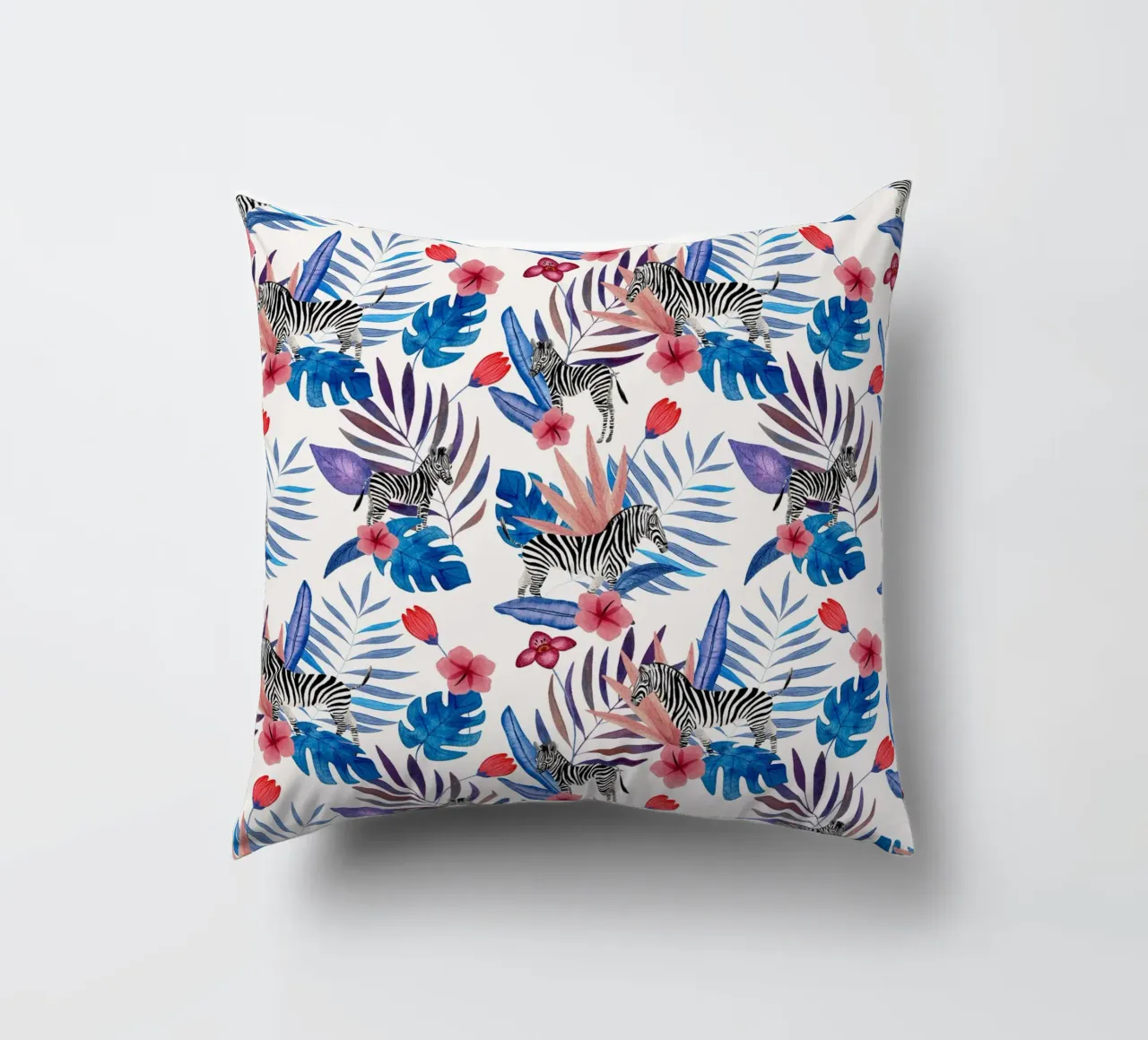 Fantom Fifi Art - Tropisches Zebra Weiß cuscino da The Artcircle
