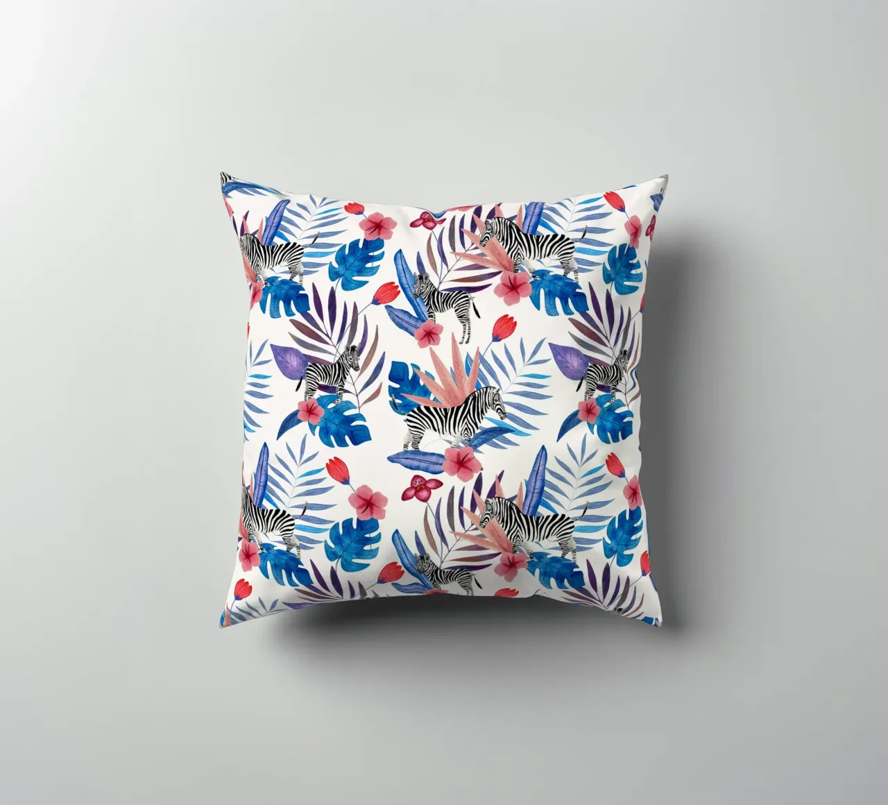 Fantom Fifi Art - Tropisches Zebra Weiß cuscino da The Artcircle