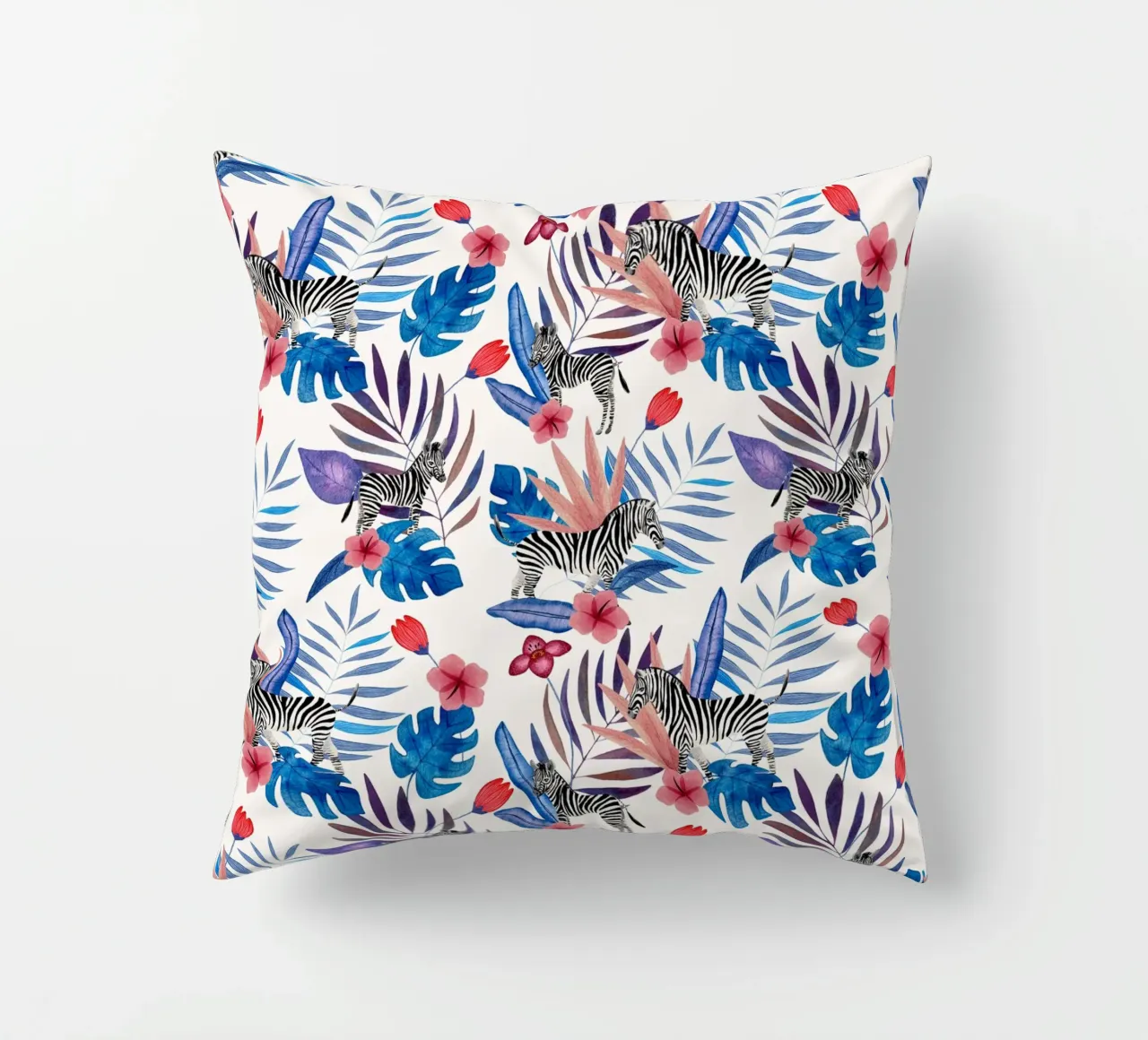 Fantom Fifi Art - Tropisches Zebra Weiß cuscino da The Artcircle