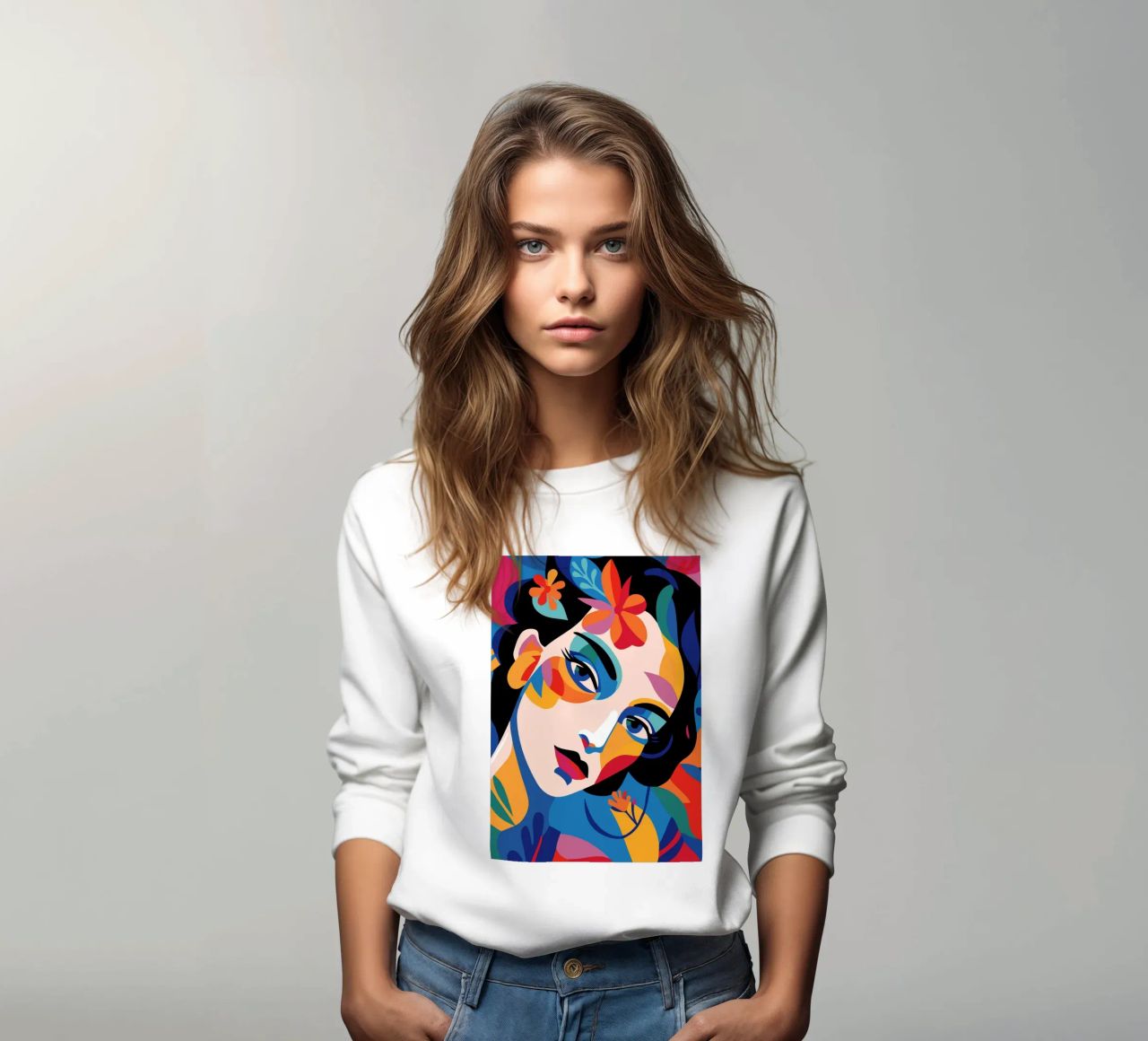Woman's face colorful and flowers sudadera de LisaArtes