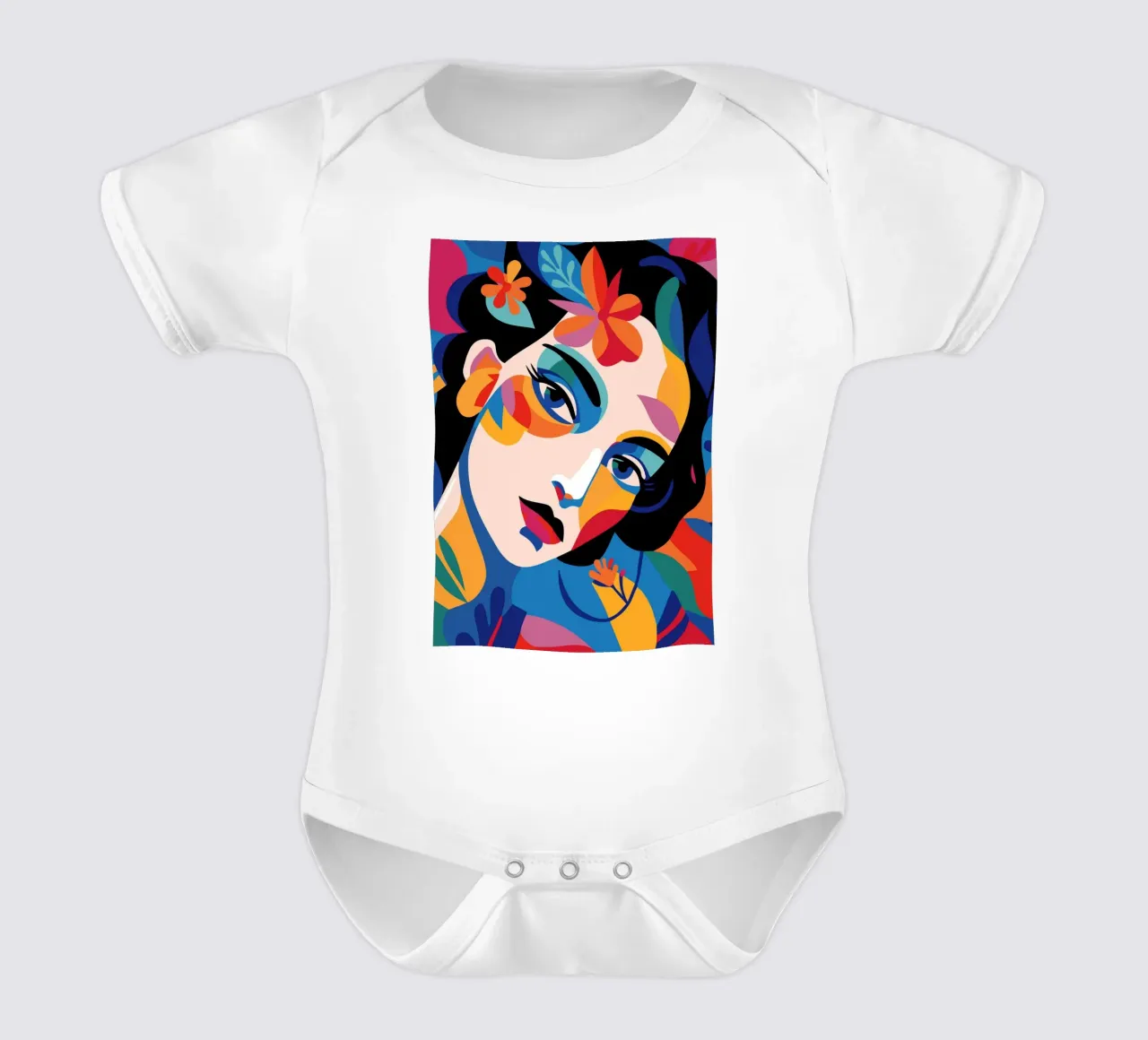 Woman's face colorful and flowers body neonato maniche corte da LisaArtes