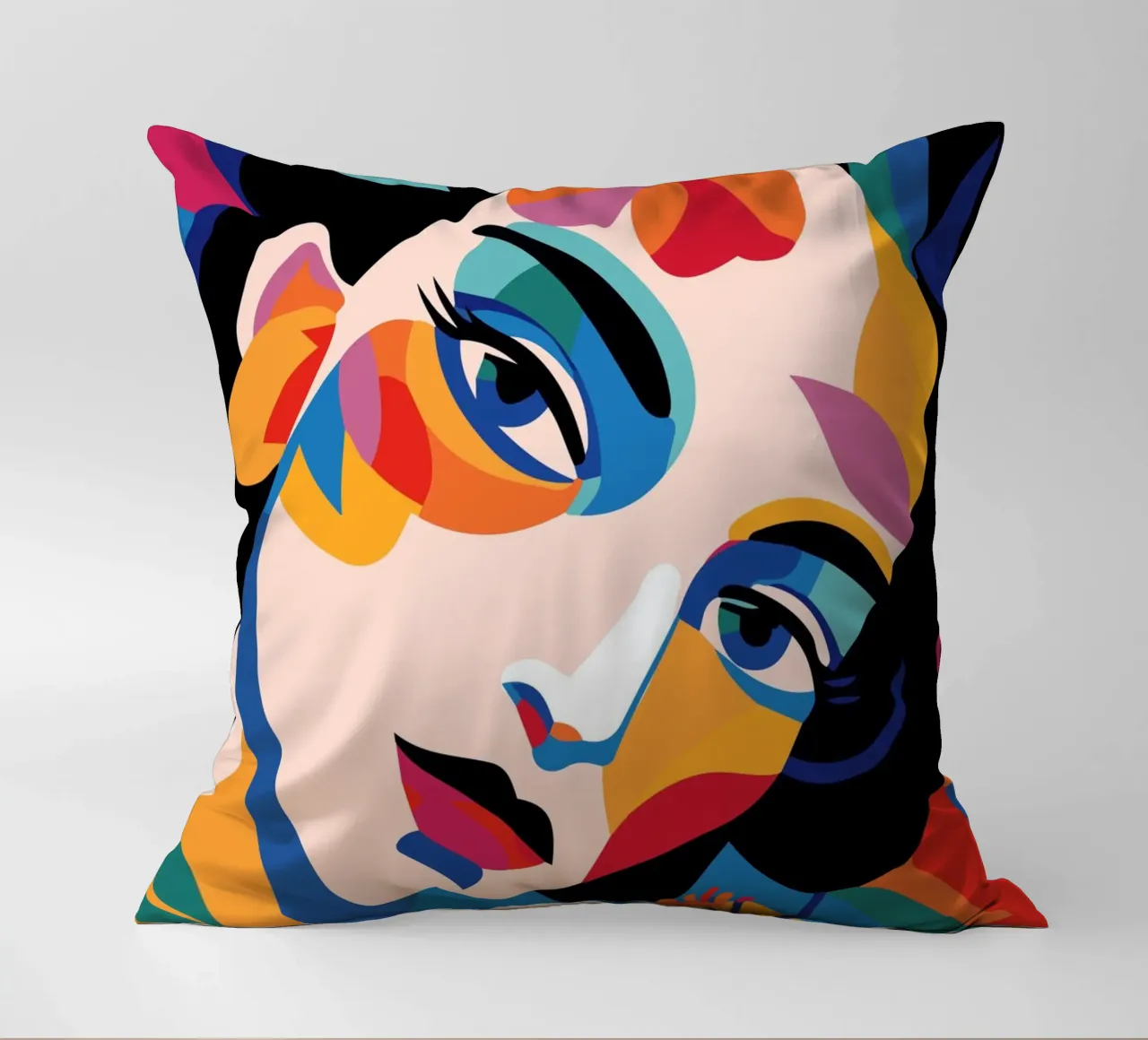 Woman's face colorful and flowers cuscino da LisaArtes