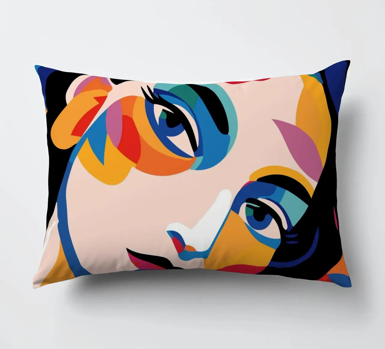 Woman's face colorful and flowers cuscino da LisaArtes