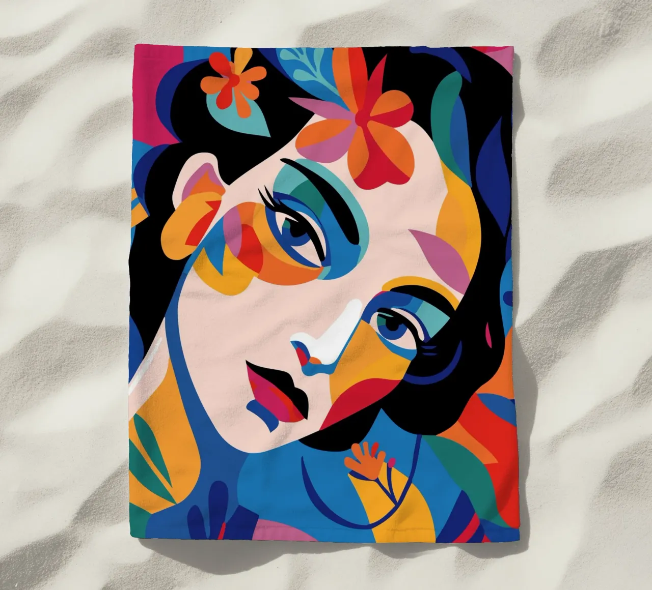 Woman's face colorful and flowers telo mare da LisaArtes