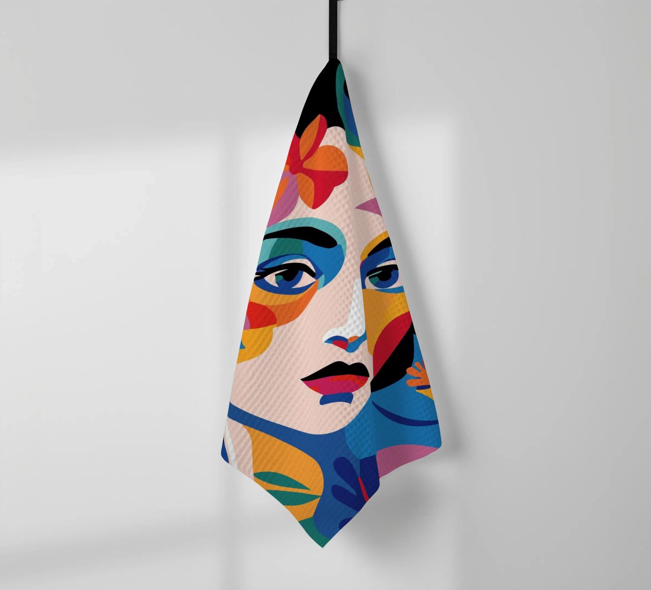 Woman's face colorful and flowers torchon de LisaArtes