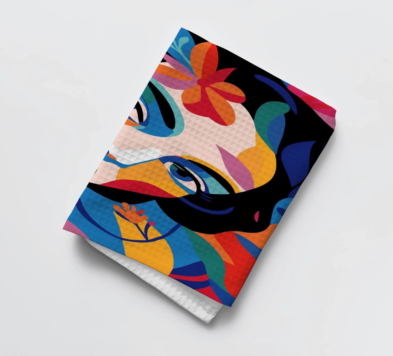 Woman's face colorful and flowers torchon de LisaArtes