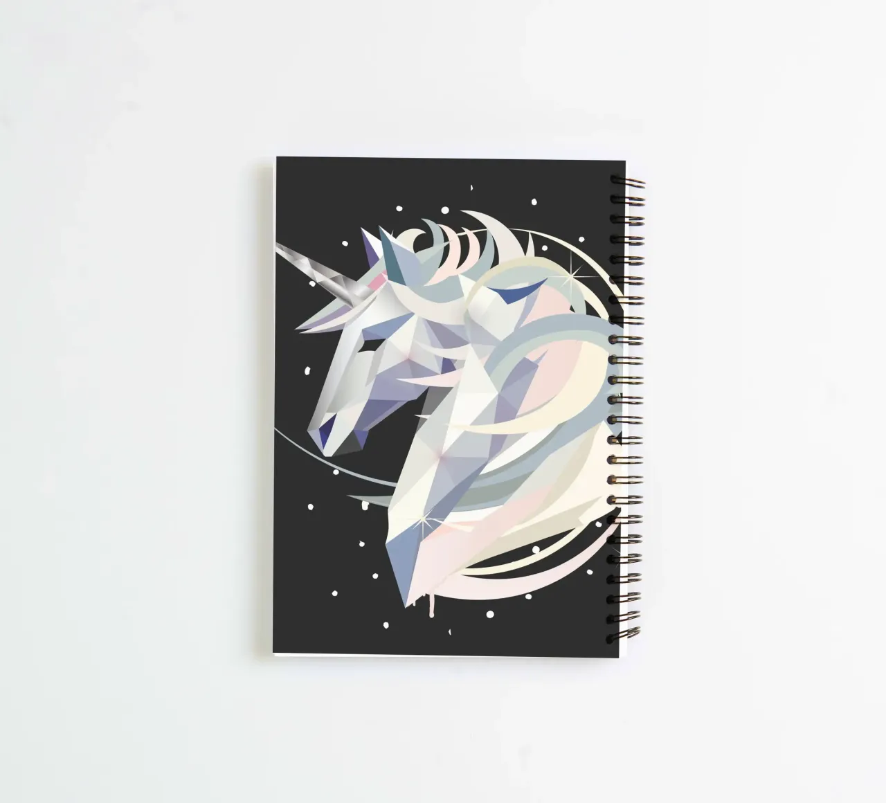 Magical geometric unicorn in the night sky spiral notebook by namosh