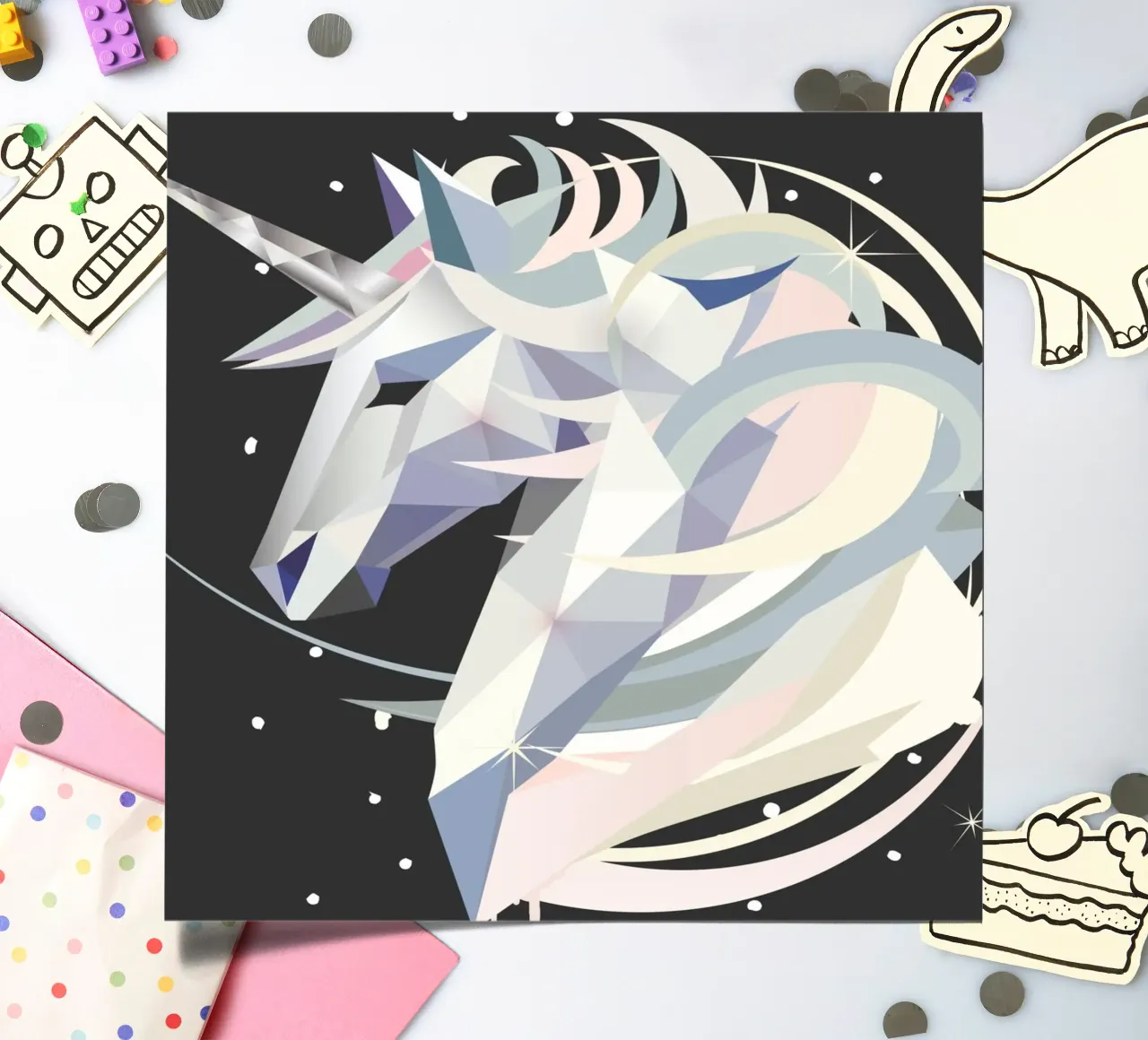 Magical geometric unicorn in the night sky sticker sheet by namosh