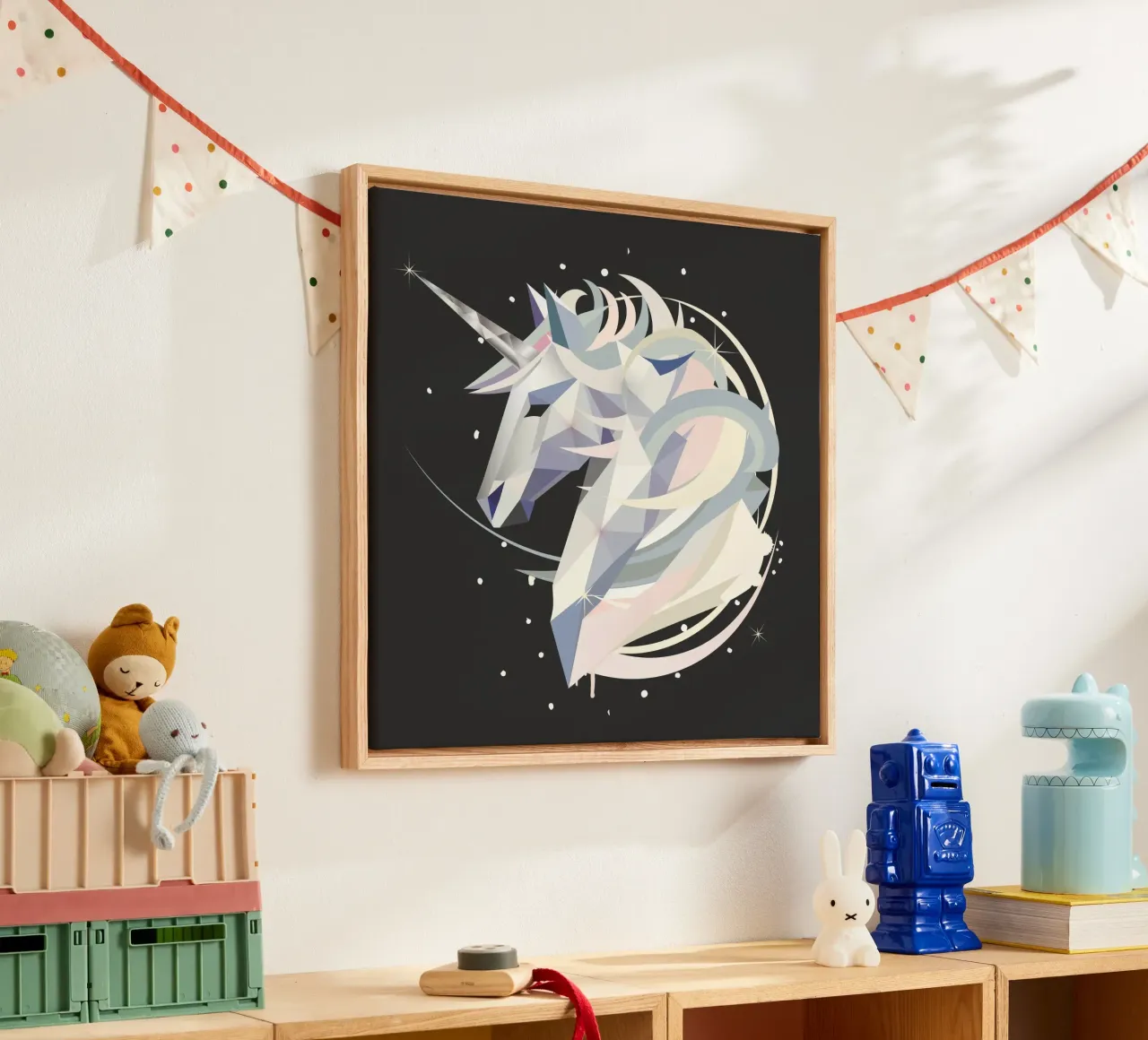 Magical geometric unicorn in the night sky canvas by namosh