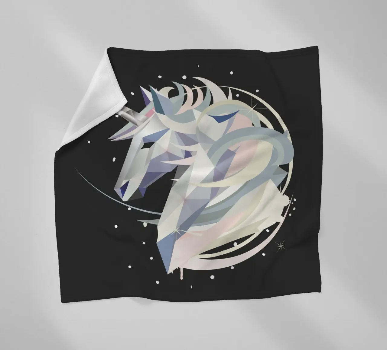 Magical geometric unicorn in the night sky fleece blanket by namosh