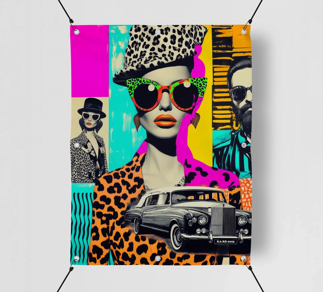 Selfie mit Rolls Roys | Neon Pop Art Collage PVC Plane von Autofocus