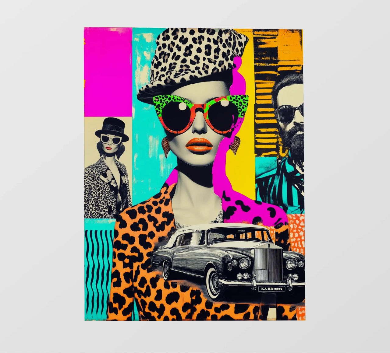 Selfie mit Rolls Roys | Neon Pop Art Collage PVC Plane von Autofocus