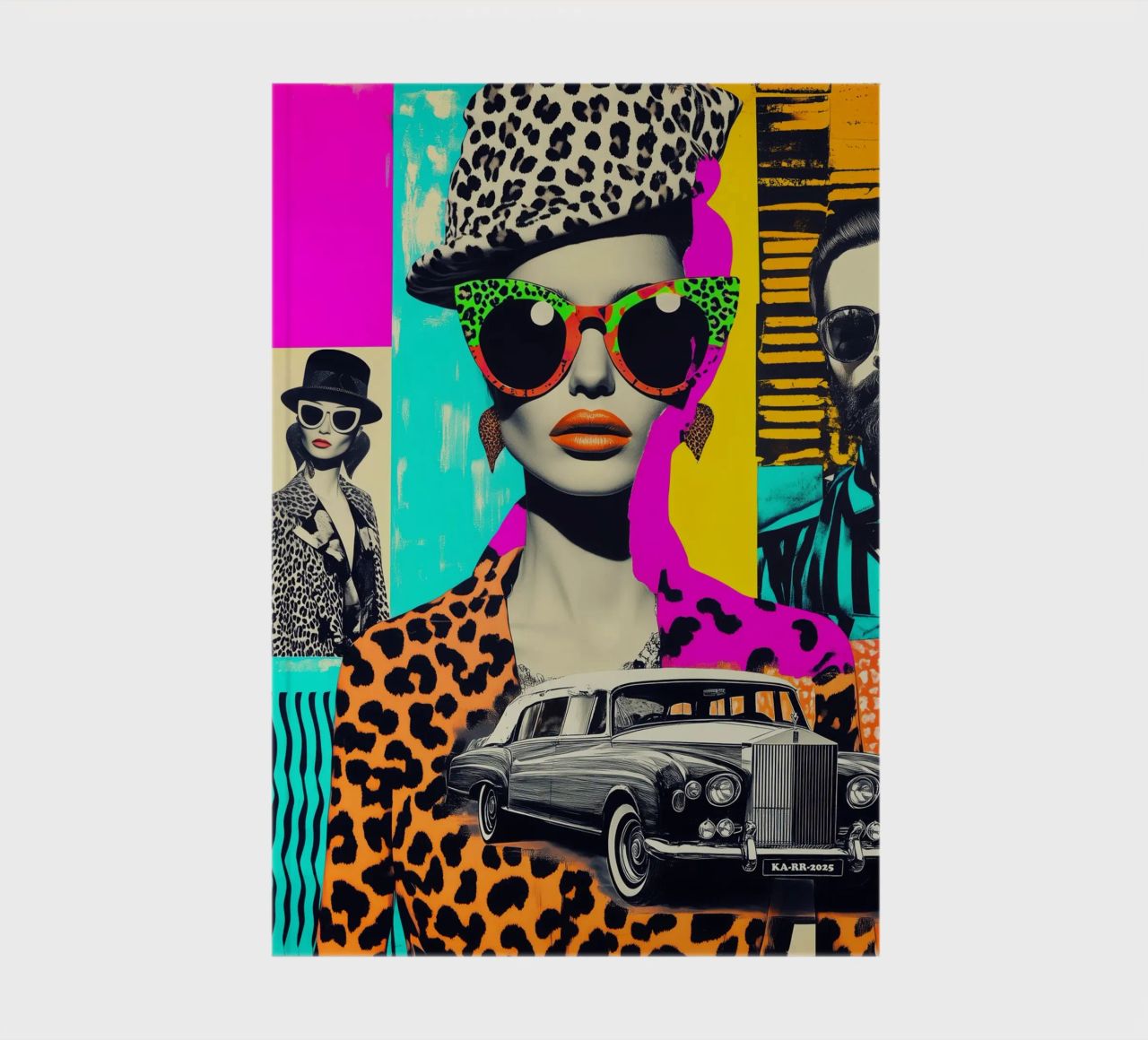 Selfie with Rolls Roys | Neon Pop Art Collage notebook by Autofocus
