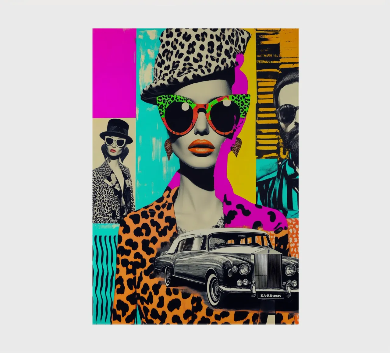 Selfie con Rolls Roys | Collage pop art al neon diario da Autofocus