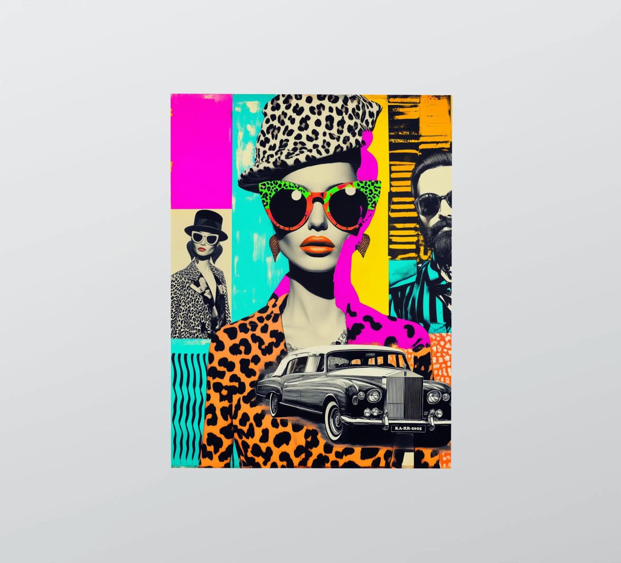 Selfie avec Rolls Roys | Collage Pop Art néon autocollant de Autofocus
