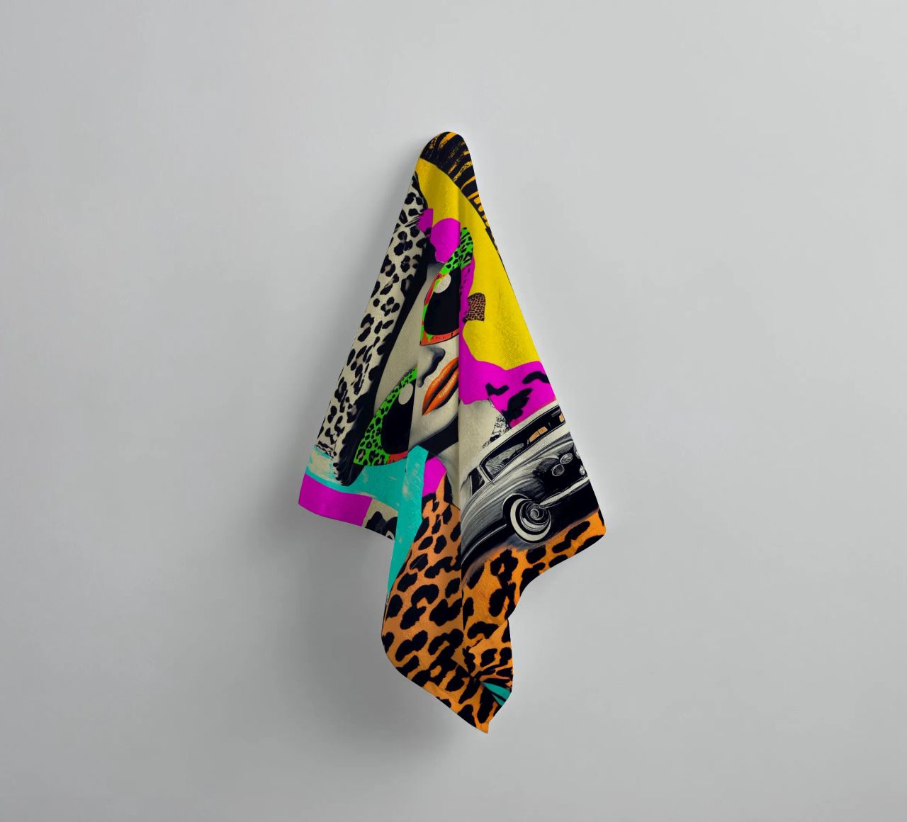 Selfie with Rolls Roys | Neon Pop Art Collage towel by Autofocus