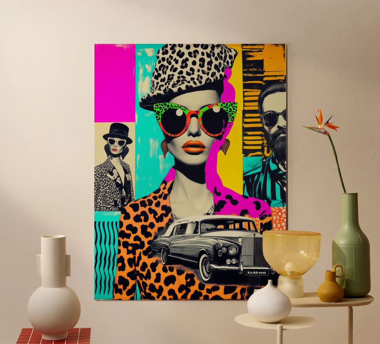 Selfie with Rolls Roys | Neon Pop Art Collage poster by Autofocus