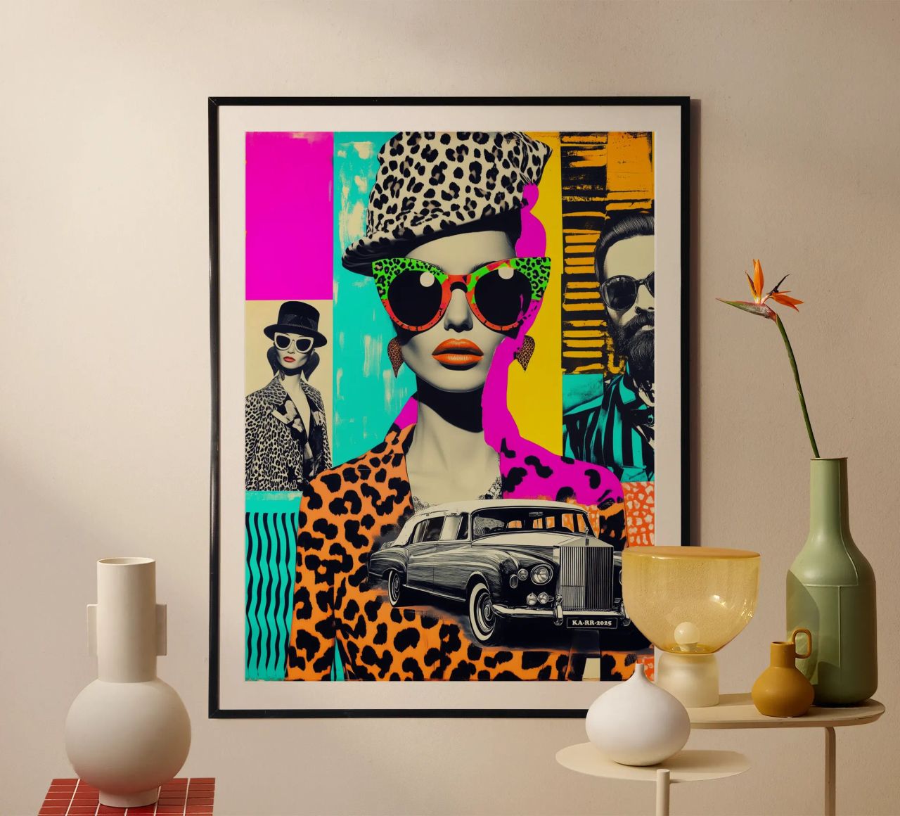 Selfie with Rolls Roys | Neon Pop Art Collage poster by Autofocus